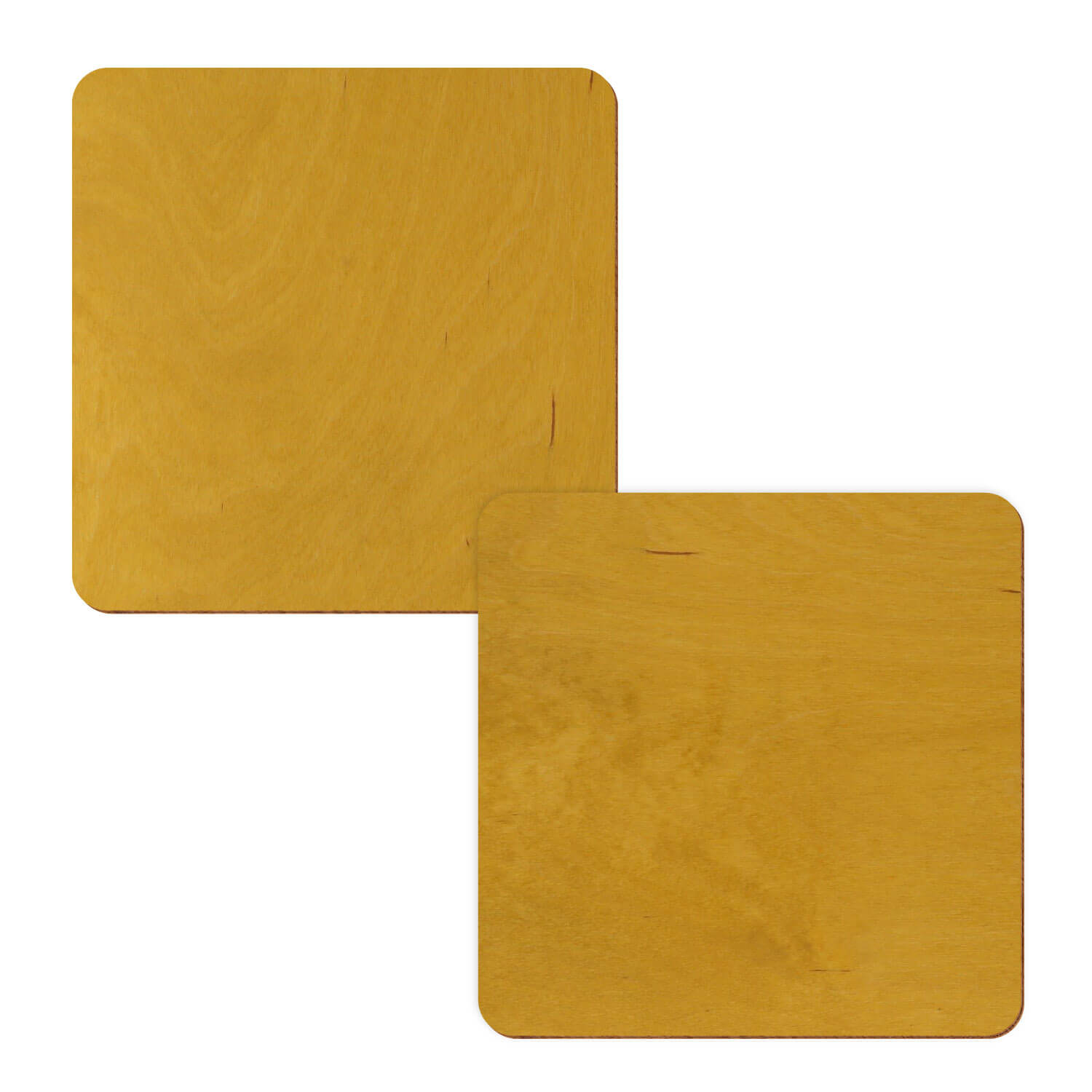 zwei Holzquadrate in der Farbe Eiche hell