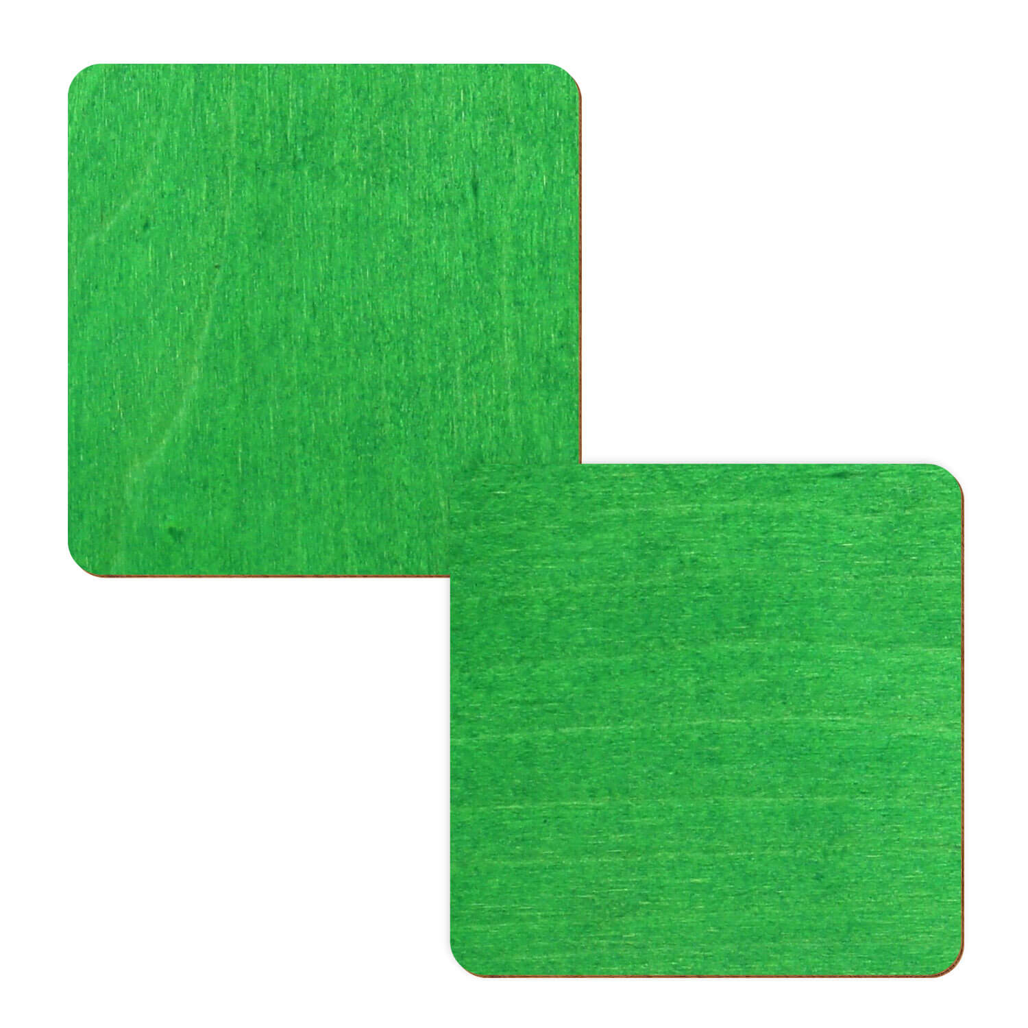 zwei Holzquadrate in der Farbe Hellgrün