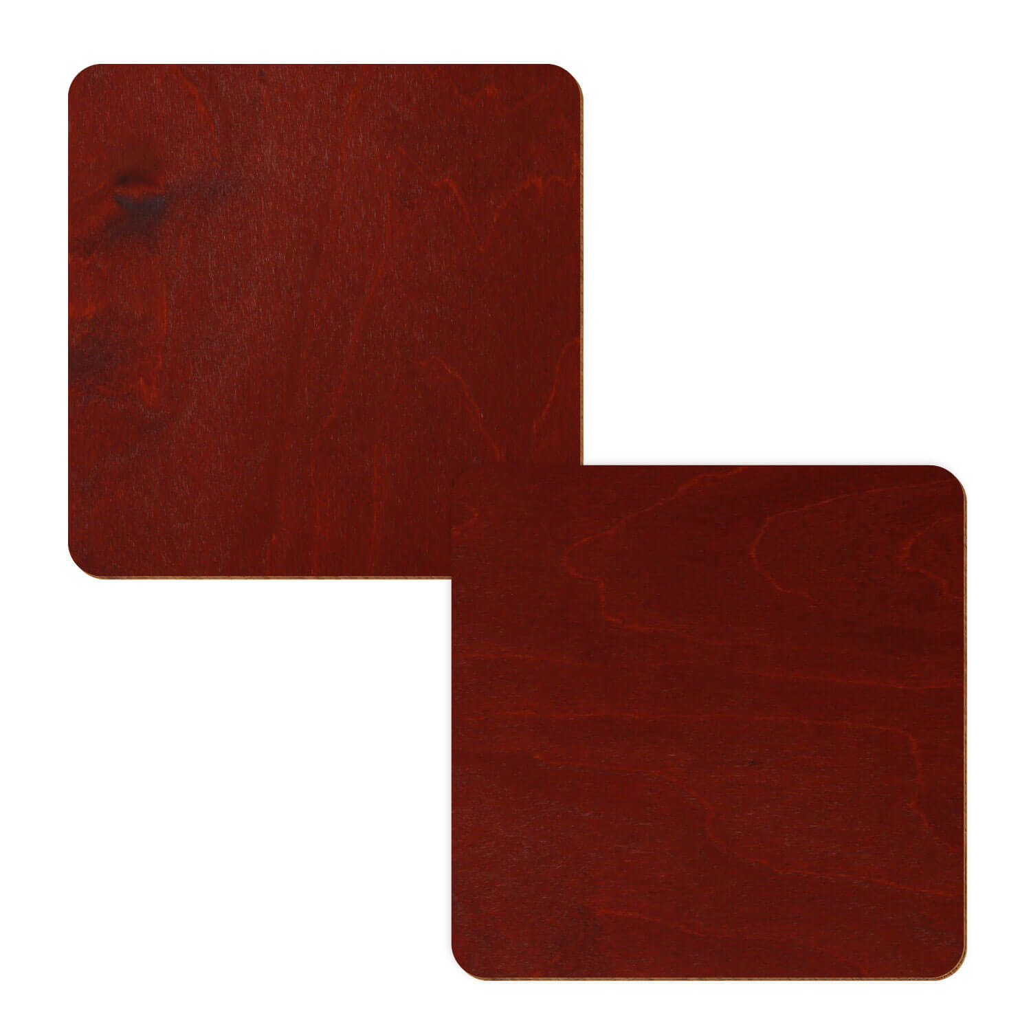 zwei Holzquadrate in der Farbe Kirschbaum dunkel