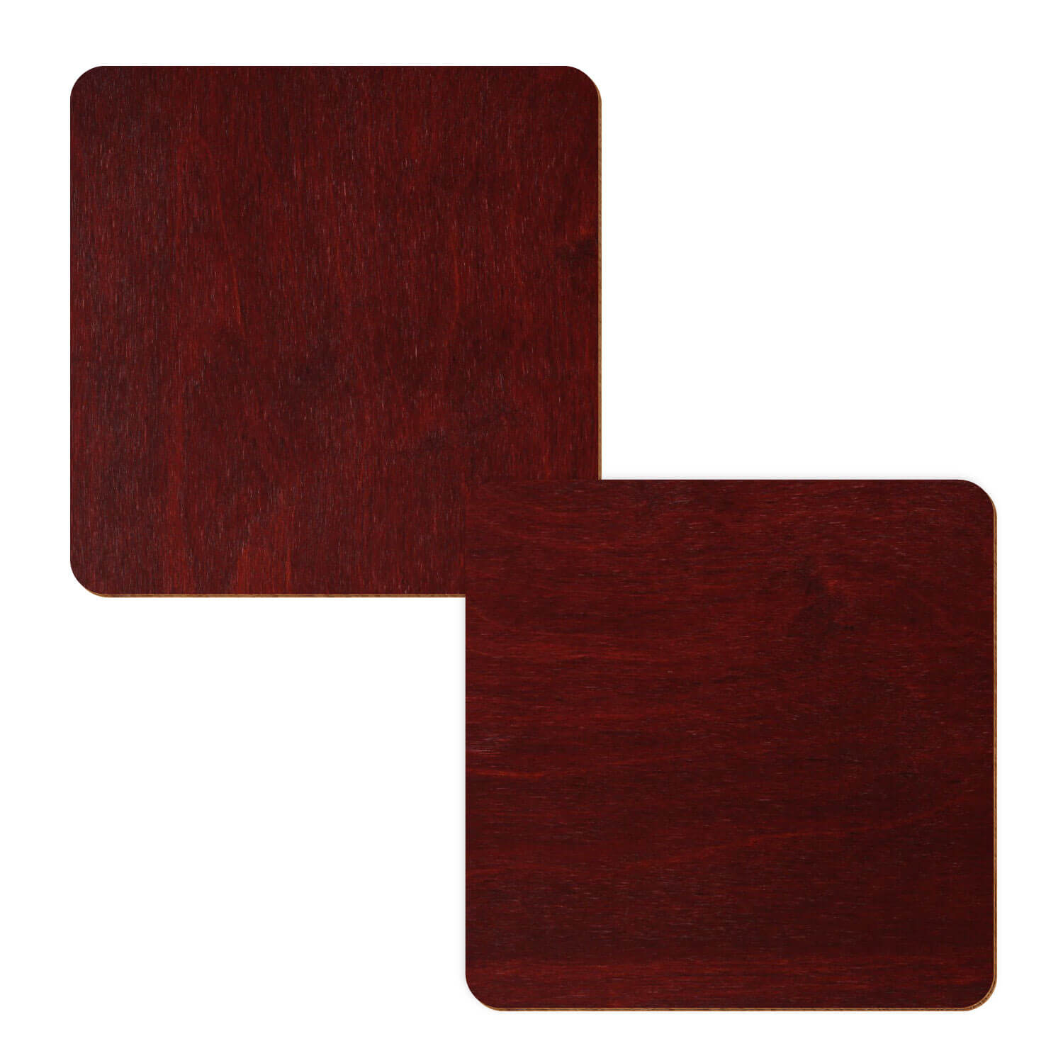 zwei Holzquadrate in der Farbe Mahagoni