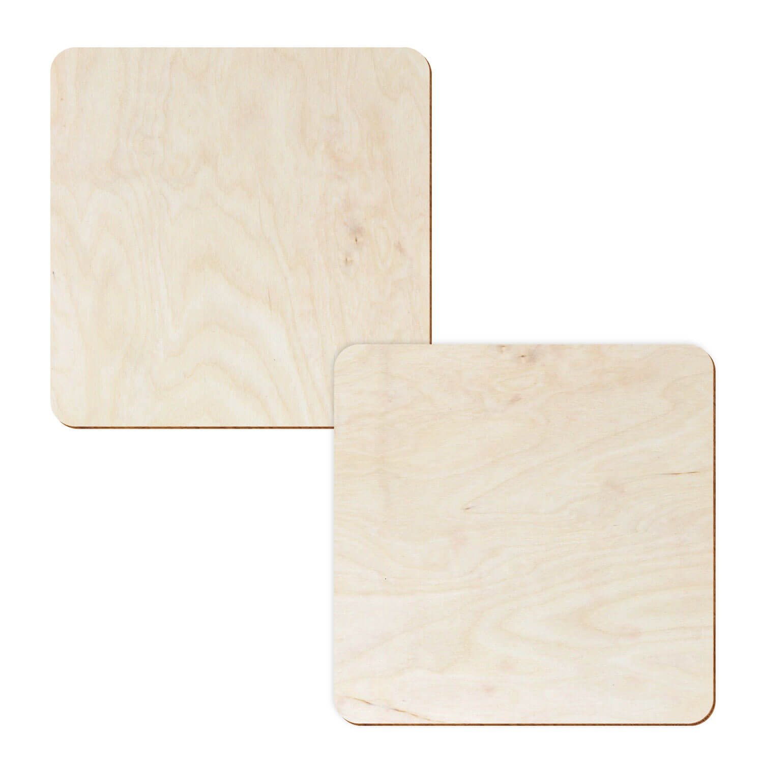 zwei Holzquadrate in der Farbe Natur