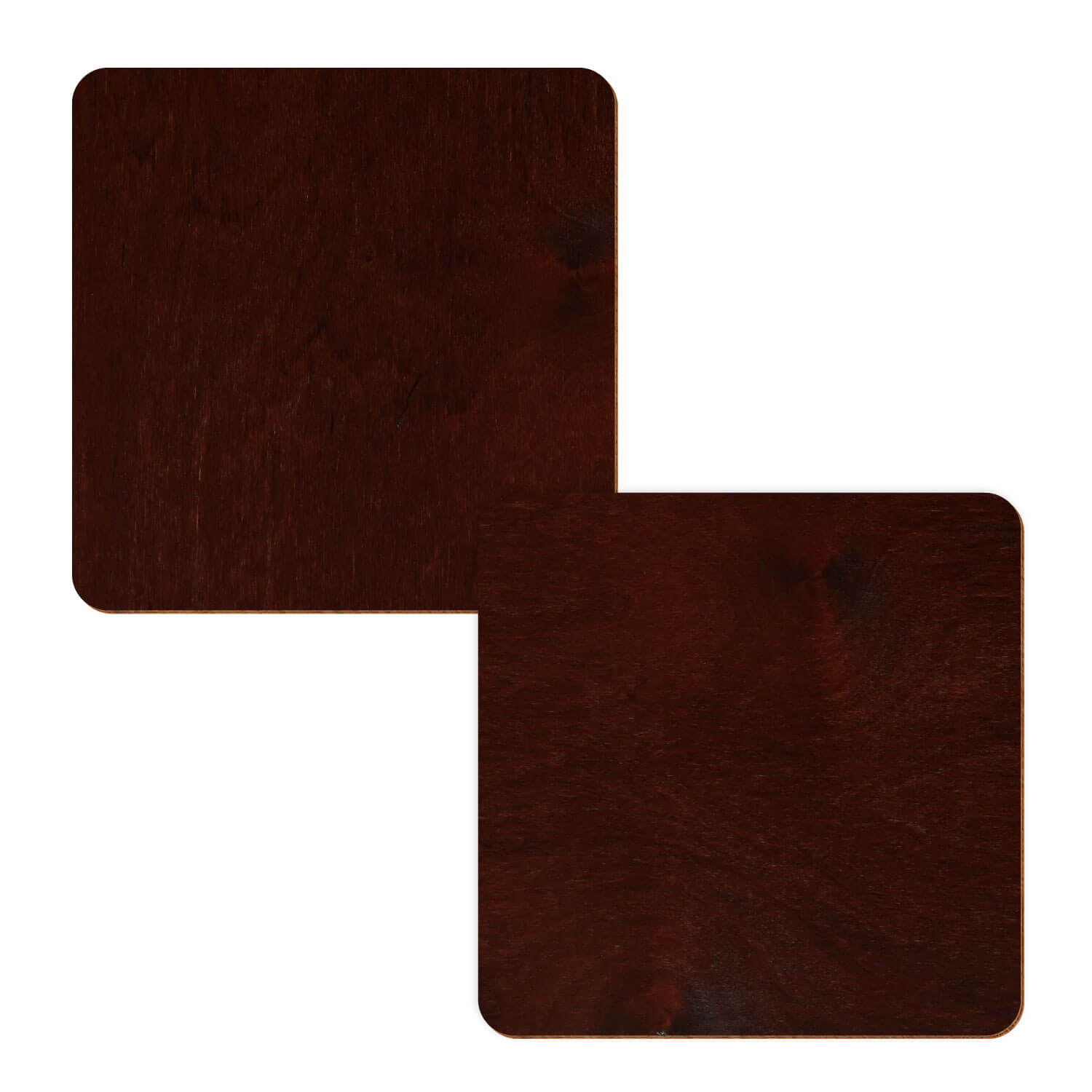 zwei Holzquadrate in der Farbe Nussbaum dunkel