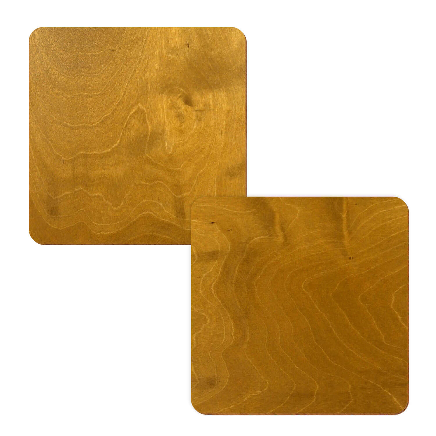 zwei Holzquadrate in der Farbe Nussbaum hell