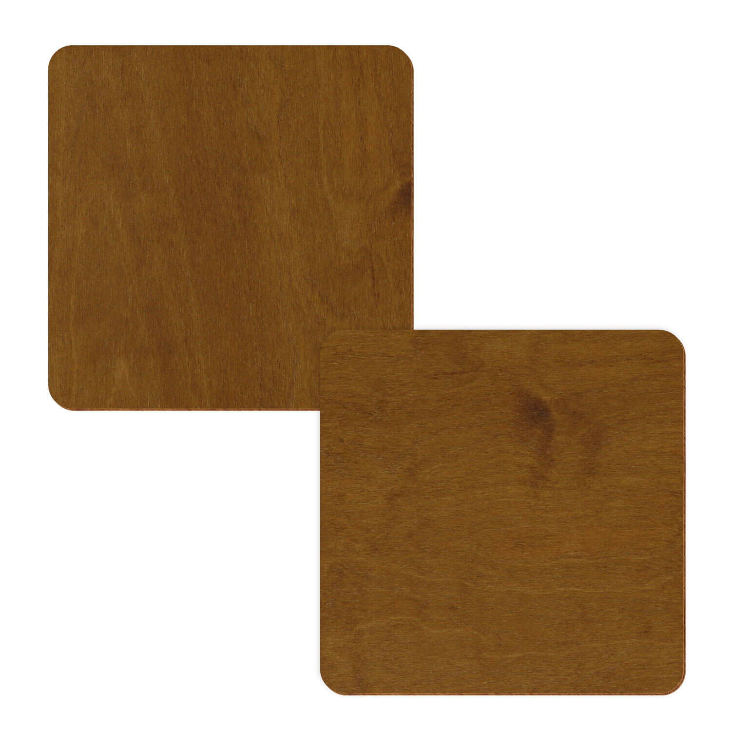 zwei Holzquadrate in der Farbe Teak
