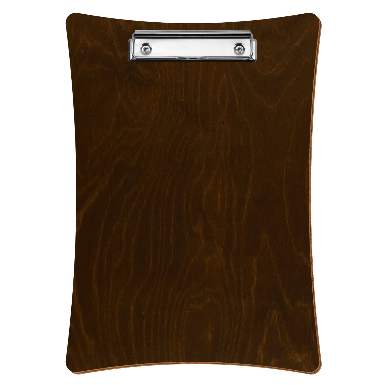 Bütic Holz-Klemmbrett konkav -Farbe Eiche dunkel- A4 hochkant mit silberner Bügelklemme