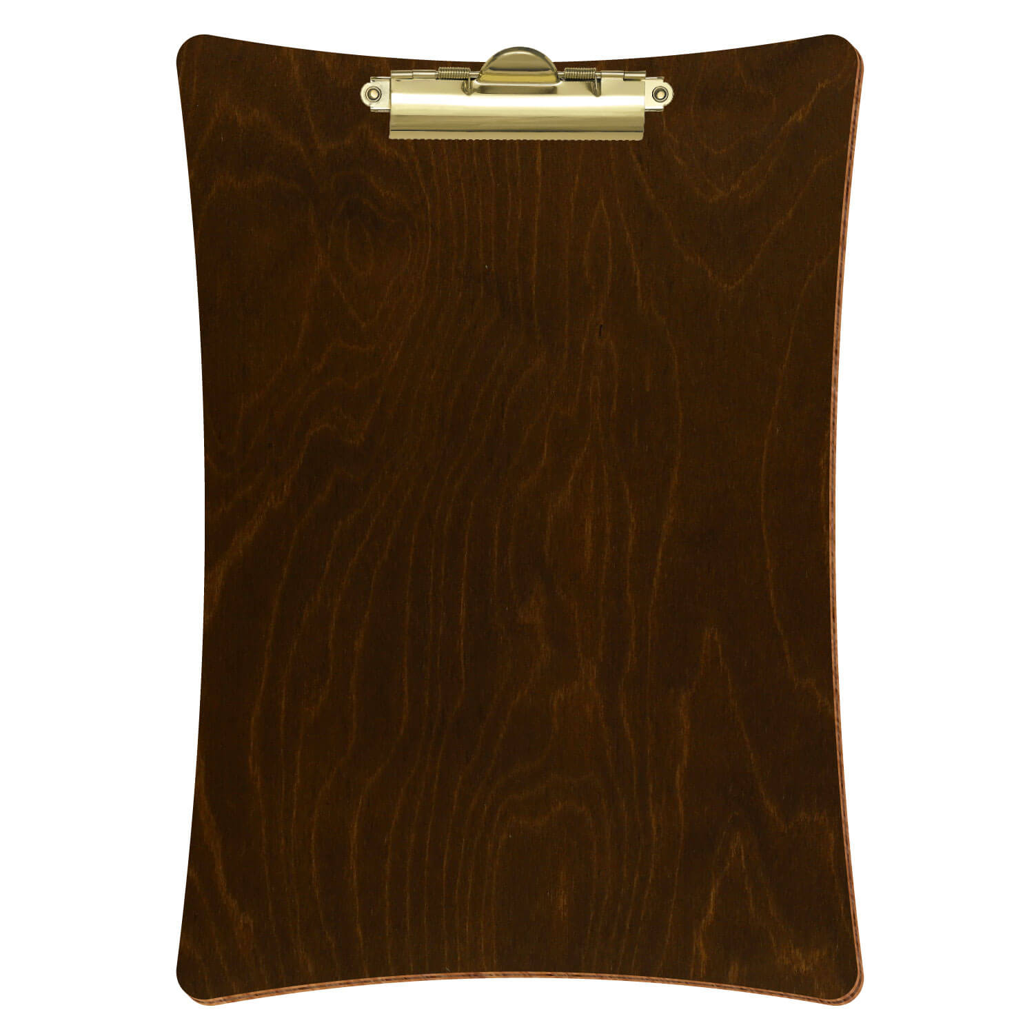 Bütic Holz-Klemmbrett konkav -Farbe Eiche dunkel- A4 hochkant mit goldener Zahnklemme