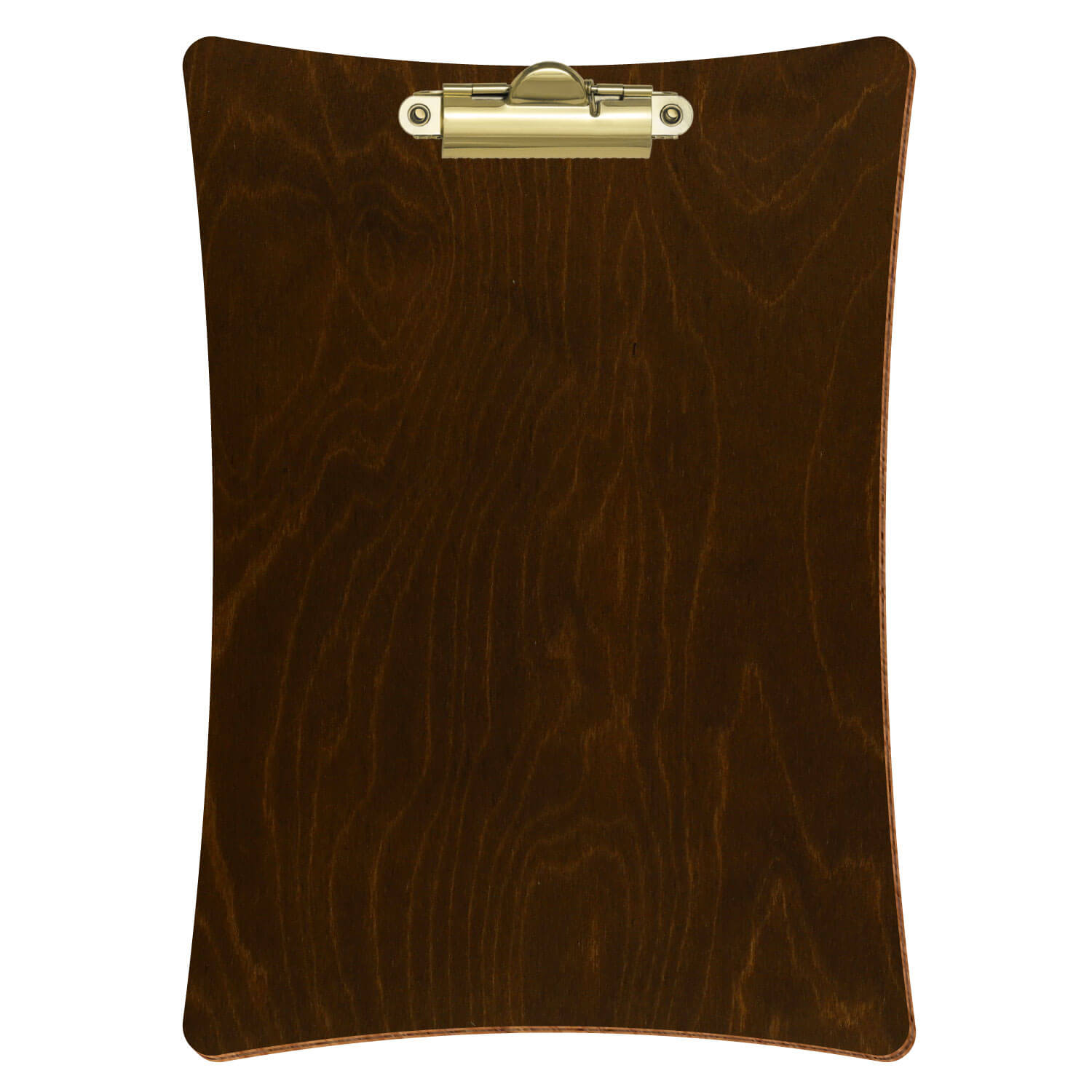 Bütic Holz-Klemmbrett konkav -Farbe Eiche dunkel- A5 hochkant mit goldener Zahnklemme