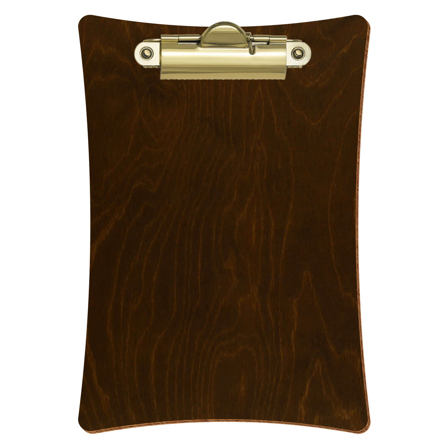 Bütic Holz-Klemmbrett konkav -Farbe Eiche dunkel- A6 hochkant mit goldener Zahnklemme