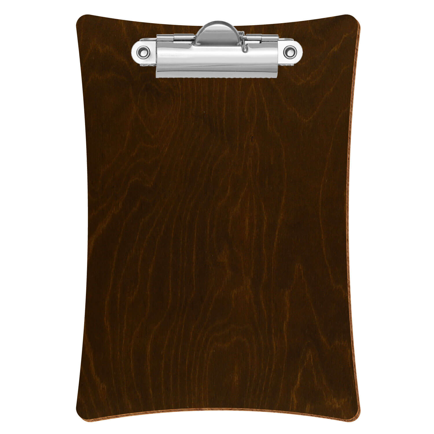 Bütic Holz-Klemmbrett konkav -Farbe Eiche dunkel- A6 hochkant mit silberner Zahnklemme