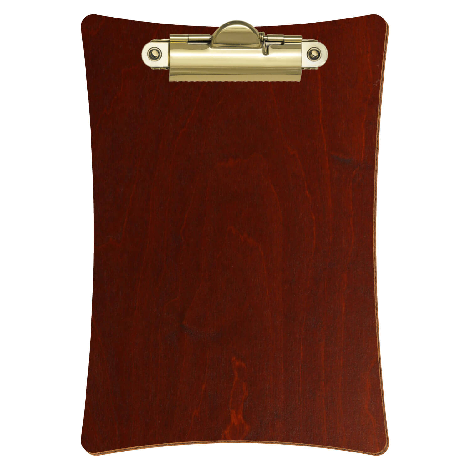 Bütic Holz-Klemmbrett konkav -Farbe Kirschbaum dunkel- A6 hochkant mit goldener Zahnklemme