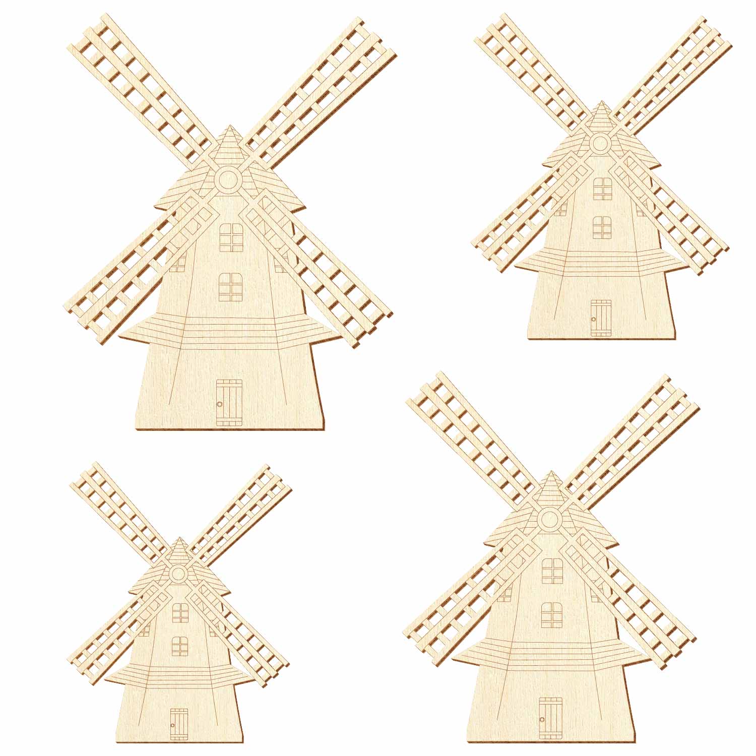 Windmühle aus Sperrholz mit Konturanschnitt in vier verschiedenen Größen