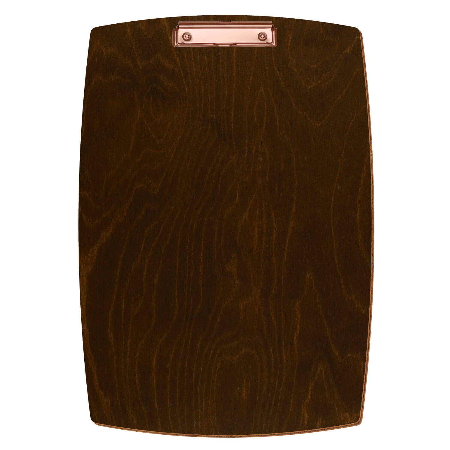 Bütic Holz-Klemmbrett konvex -Farbe Eiche dunkel- A3 hochkant mit roségoldener Bügelklemme