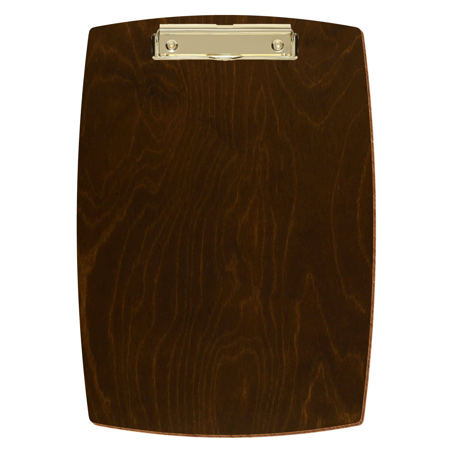 Bütic Holz-Klemmbrett konvex -Farbe Eiche dunkel- A4 hochkant mit goldener Bügelklemme