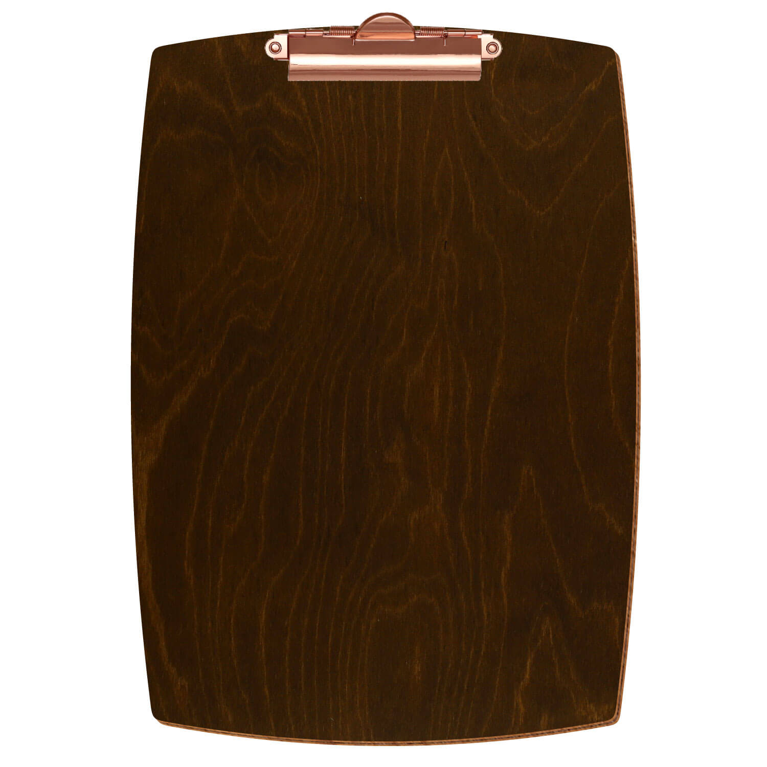 Bütic Holz-Klemmbrett konvex -Farbe Eiche dunkel- A4 hochkant mit roségoldener Zahnklemme