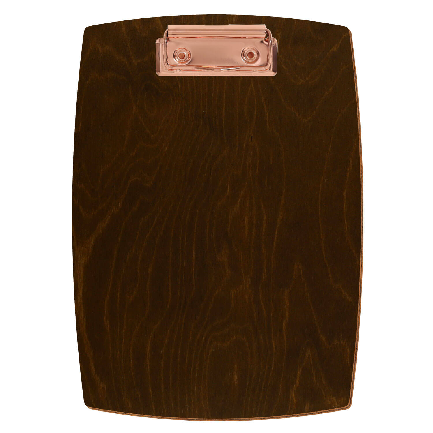 Bütic Holz-Klemmbrett konvex -Farbe Eiche dunkel- A5 hochkant mit roségoldener Bügelklemme