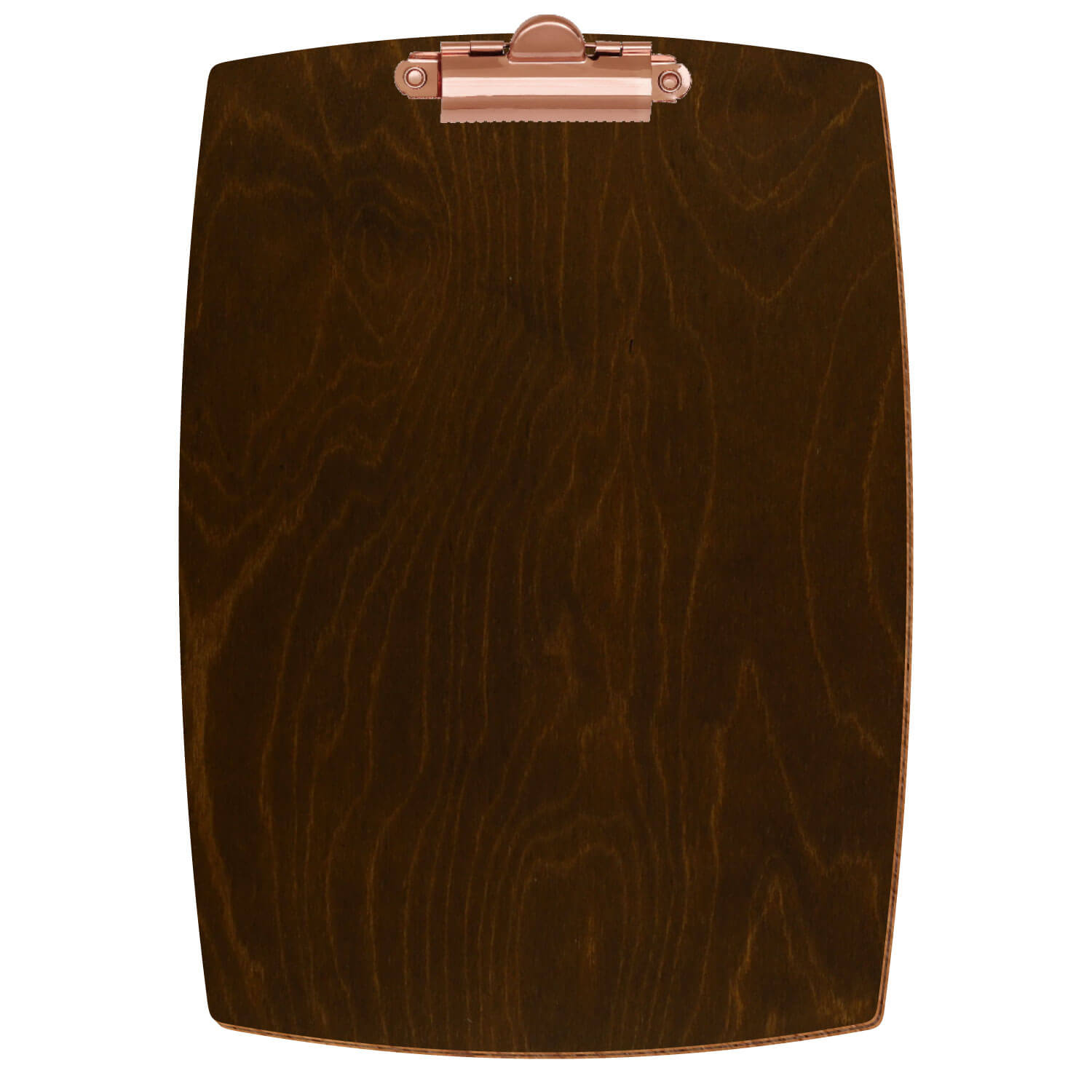 Bütic Holz-Klemmbrett konvex -Farbe Eiche dunkel- A5 hochkant mit roségoldener Zahnklemme