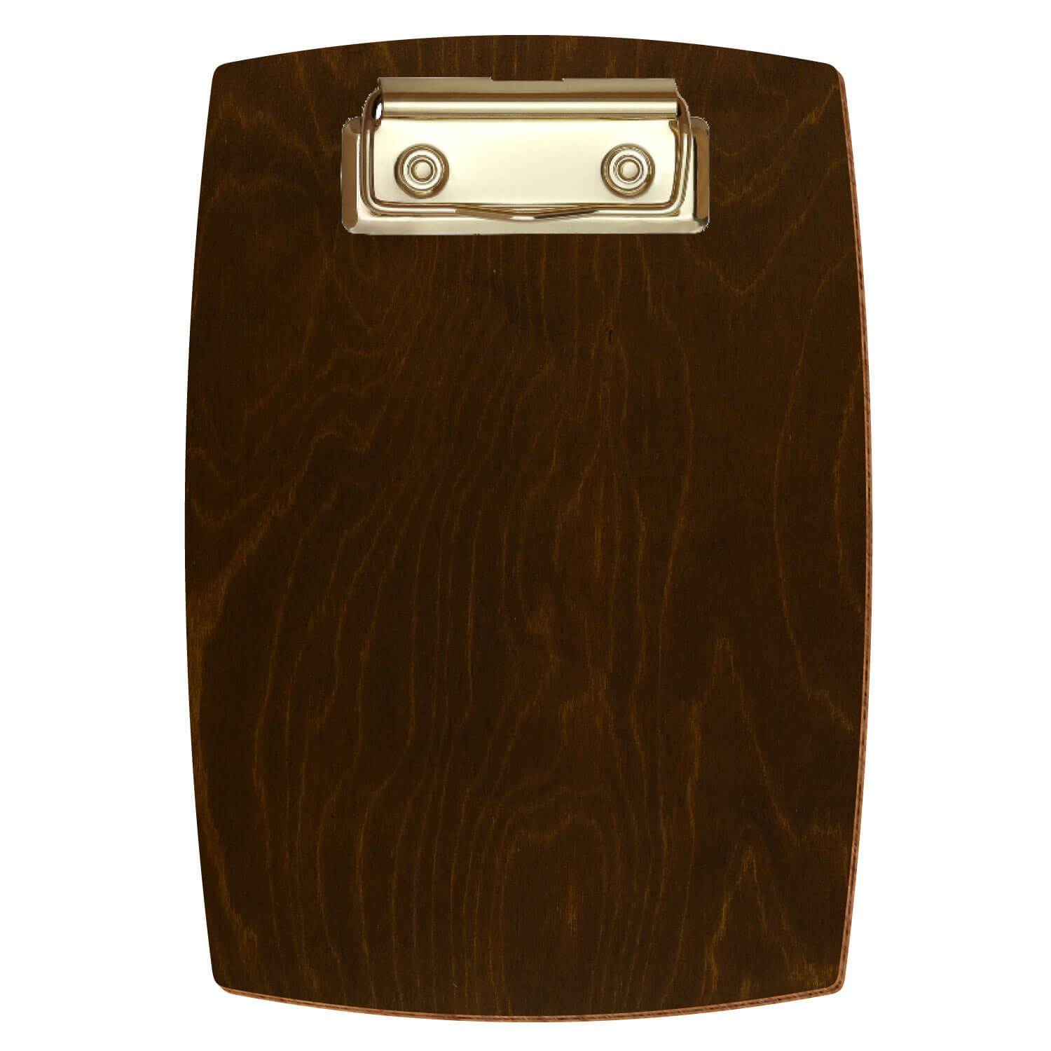 Bütic Holz-Klemmbrett konvex -Farbe Eiche dunkel- A6 hochkant mit goldener Bügelklemme