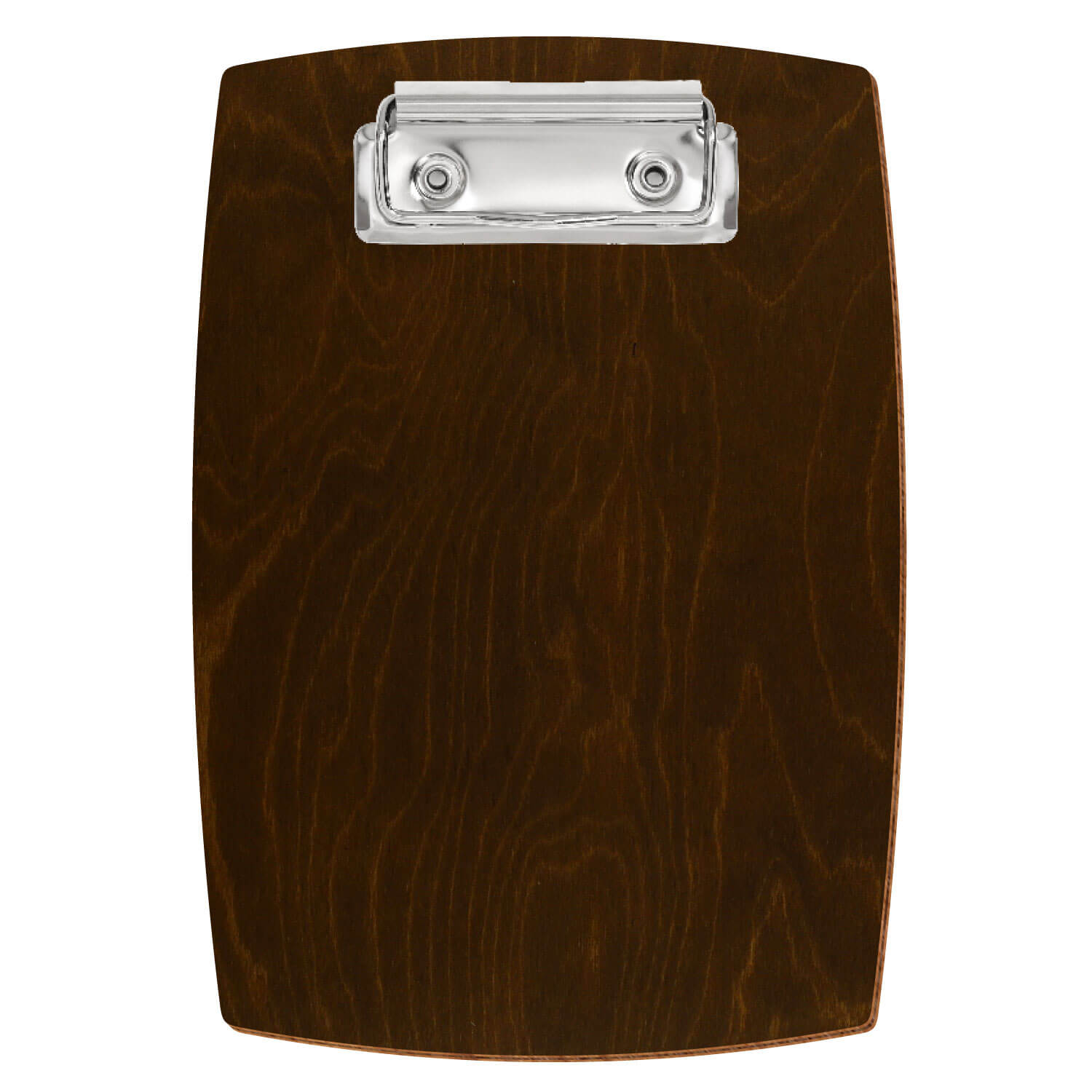 Bütic Holz-Klemmbrett konvex -Farbe Eiche dunkel- A6 hochkant mit silberner Bügelklemme