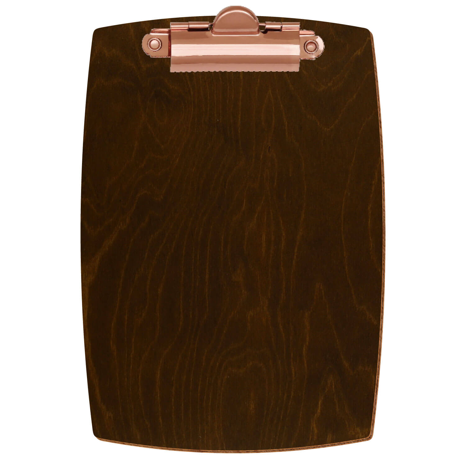 Bütic Holz-Klemmbrett konvex -Farbe Eiche dunkel- A6 hochkant mit roségoldener Zahnklemme