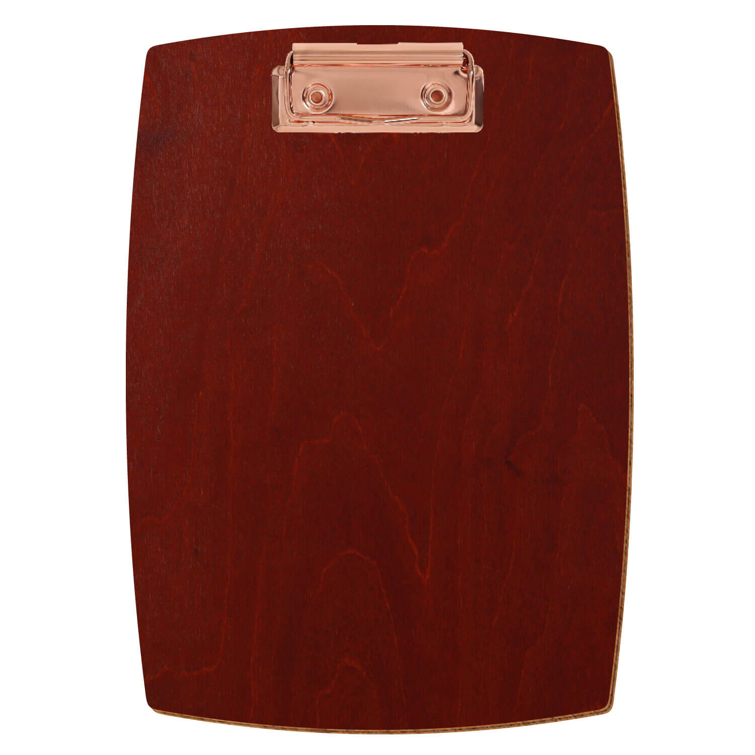 Bütic Holz-Klemmbrett konvex-Farbe Kirschbaum dunkel- A5 hochkant mit roségoldener Bügelklemme