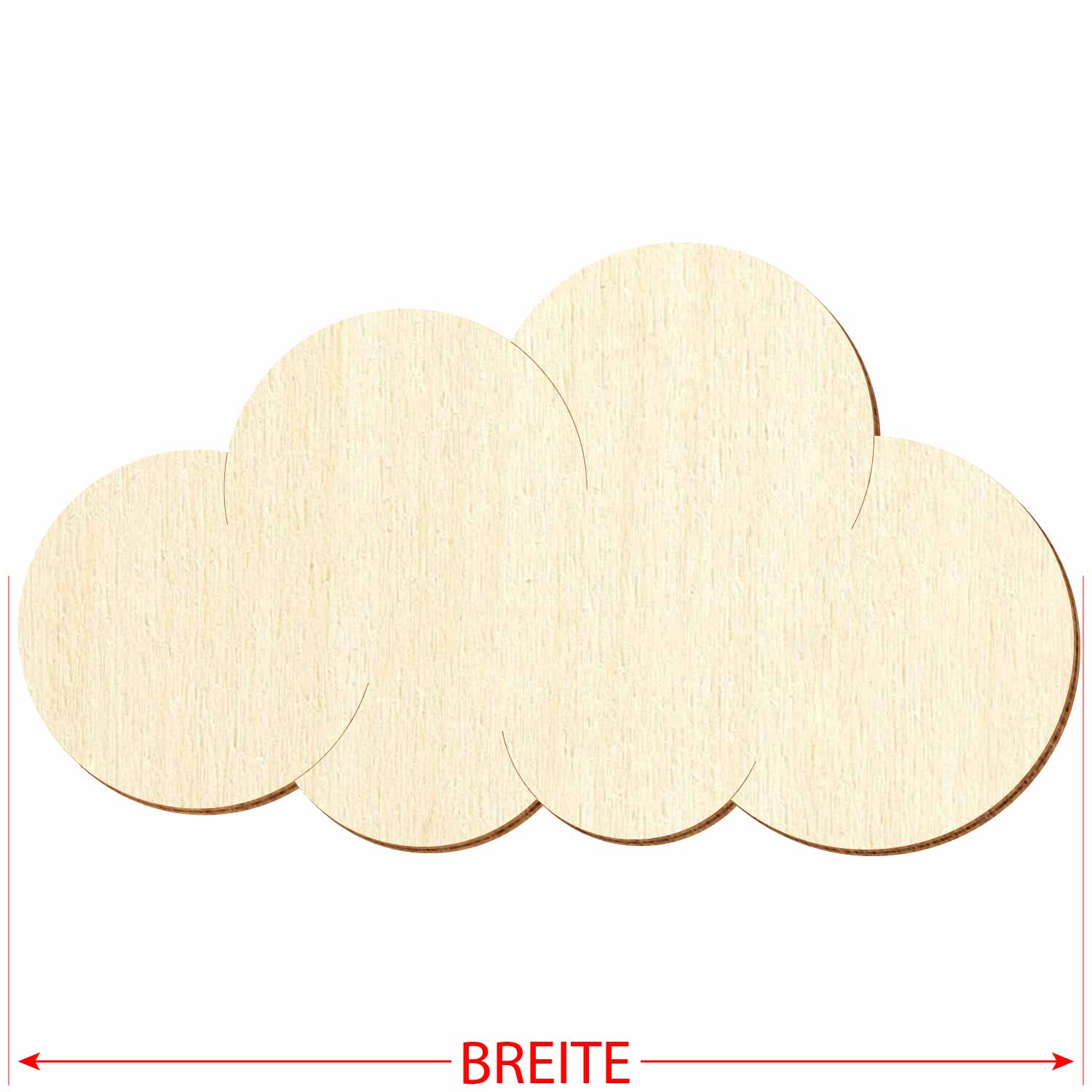 Wolke aus Sperrholz mit Konturanschnitt mit Maßpfeilen für das Breitenmaß
