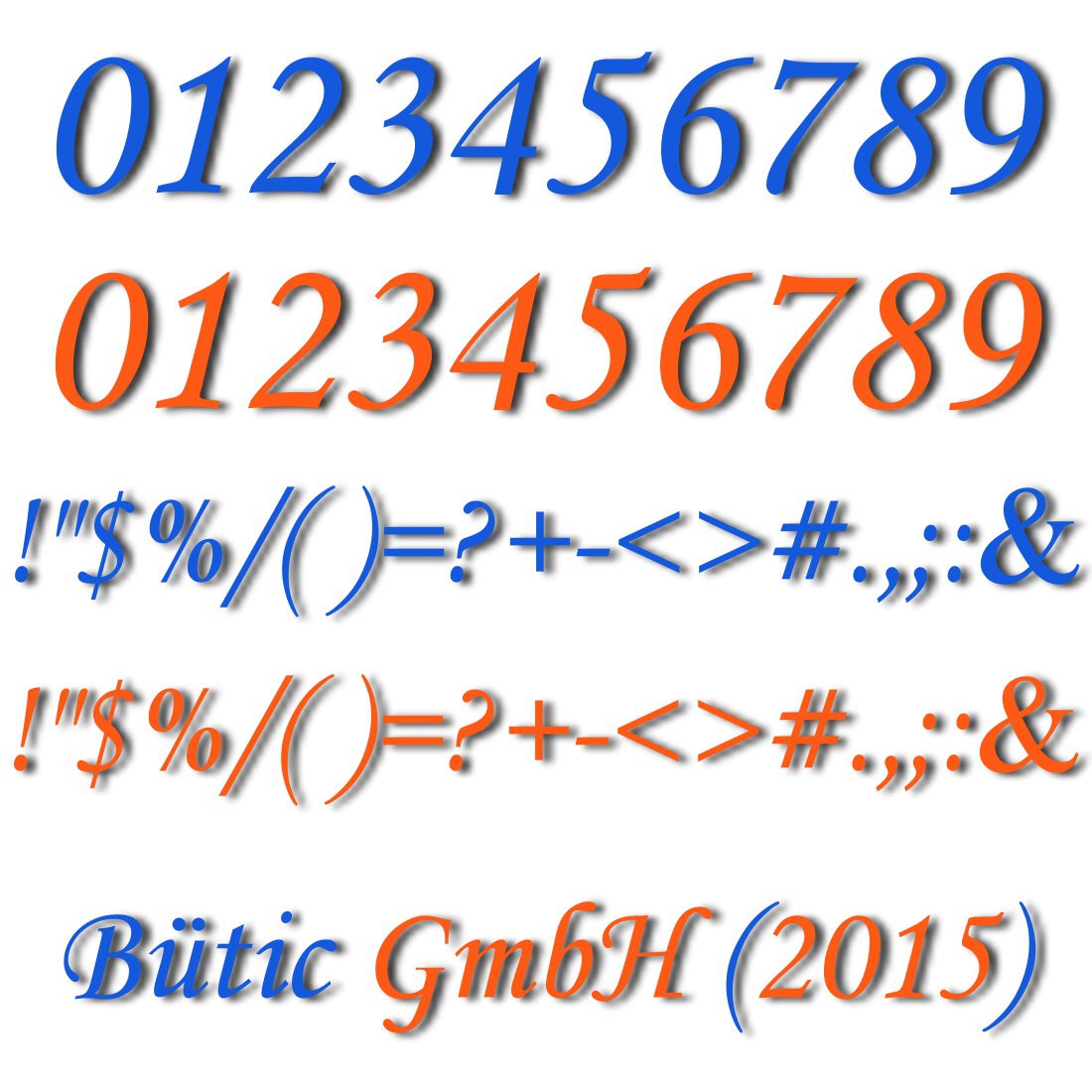 PLEXIGLAS® Zahlen Sonderzeichen MT hellblau/orange