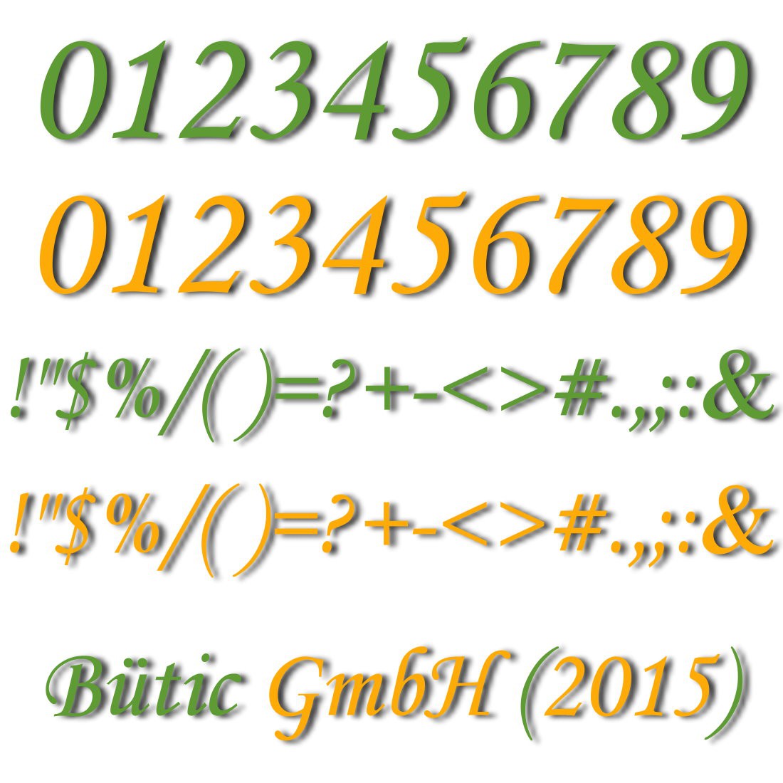 PLEXIGLAS® Zahlen Sonderzeichen MT grün/gelb