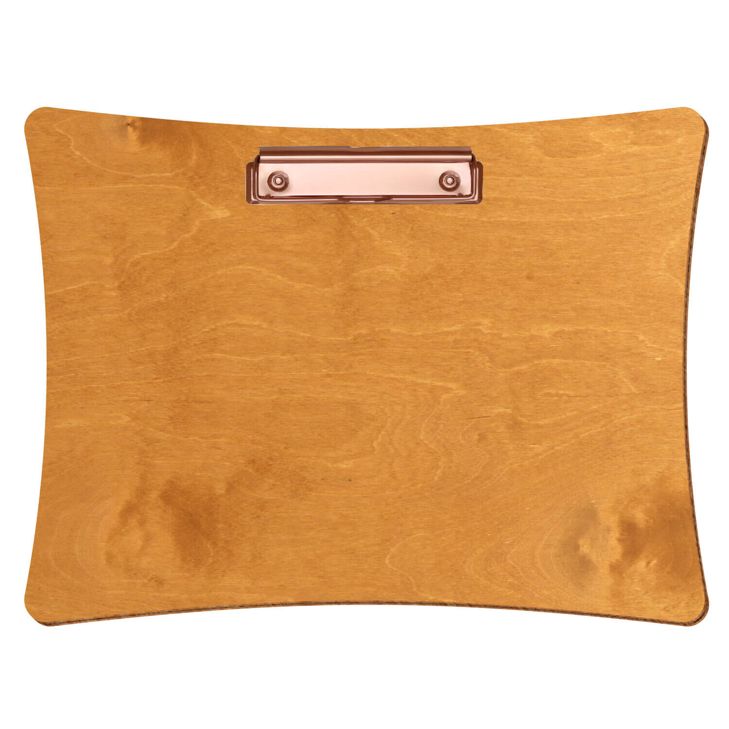 Bütic Holz-Klemmbrett konkav -Farbe Birnbaum- A4 querkant mit roségoldener Bügelklemme