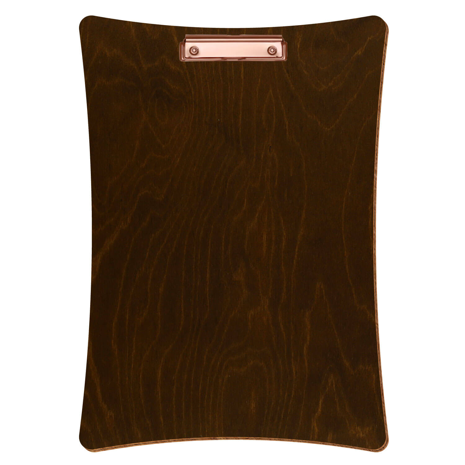 Bütic Holz-Klemmbrett konkav -Farbe Eiche dunkel- A3 hochkant mit roségoldener Bügelklemme
