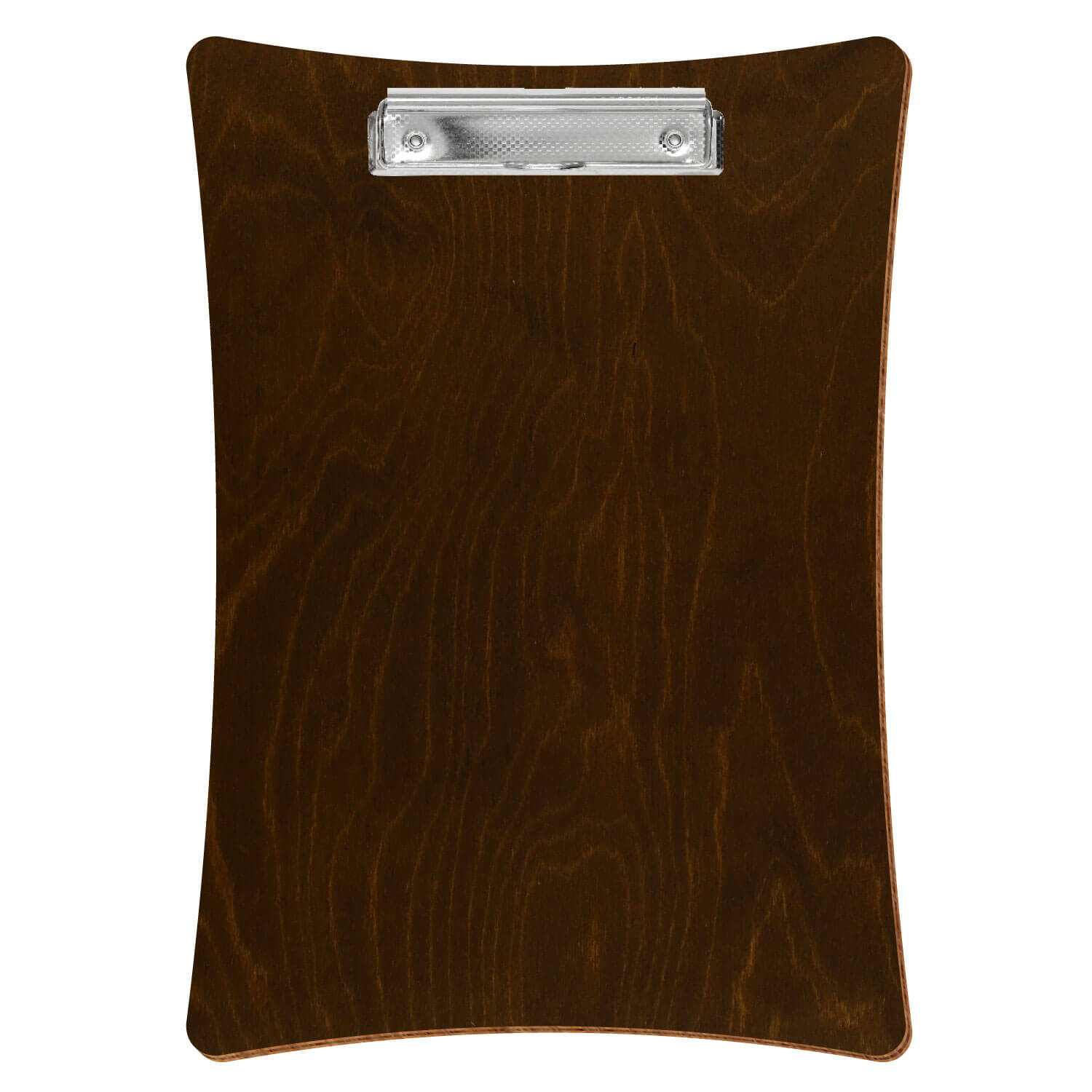 Bütic Holz-Klemmbrett konkav -Farbe Eiche dunkel- A4 hochkant mit carbon-silberner Bügelklemme