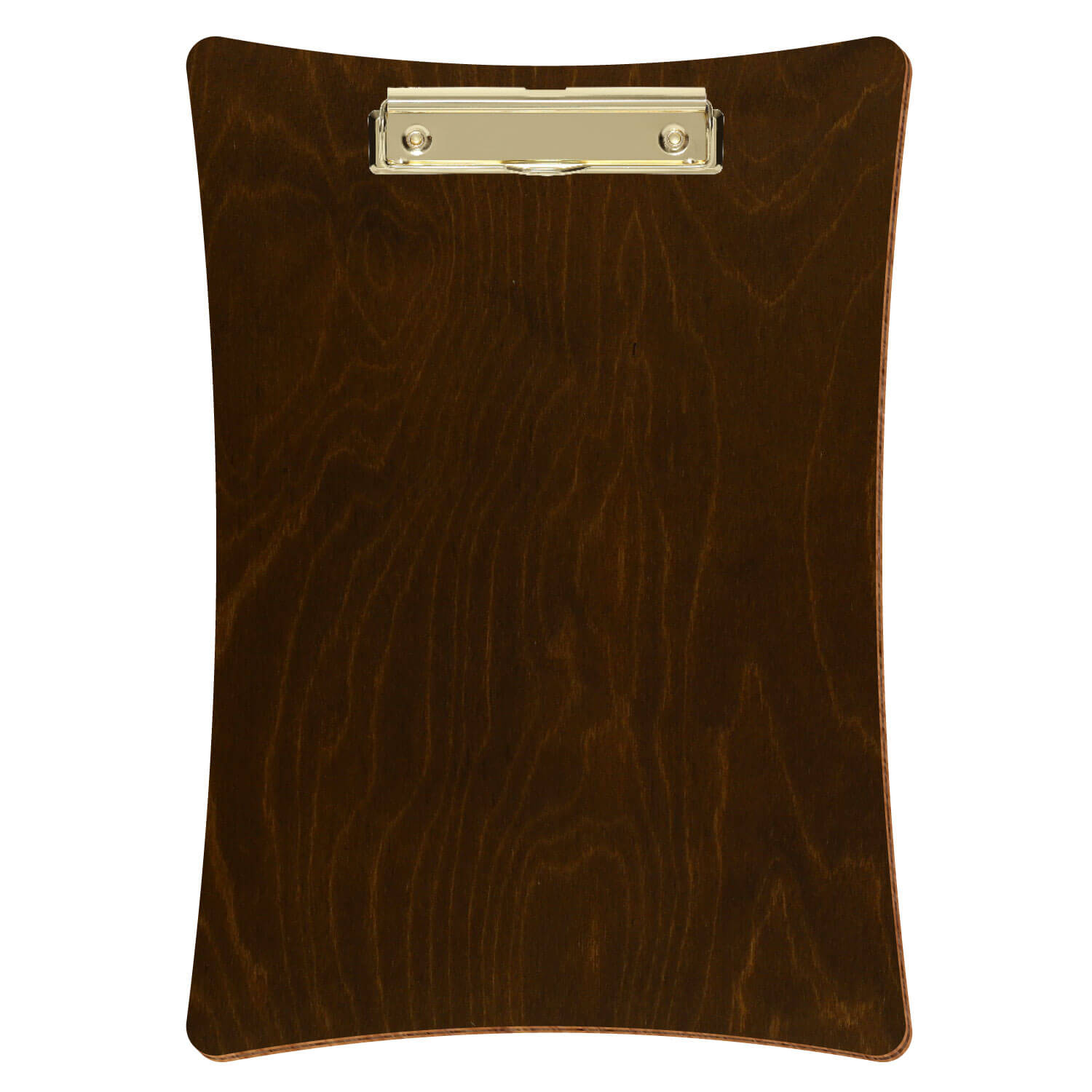 Bütic Holz-Klemmbrett konkav -Farbe Eiche dunkel- A4 hochkant mit goldener Bügelklemme