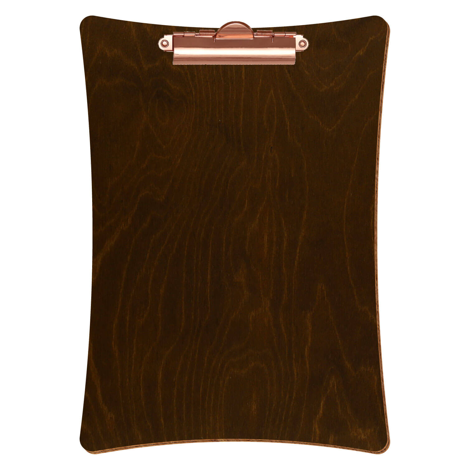 Bütic Holz-Klemmbrett konkav -Farbe Eiche dunkel- A4 hochkant mit roségoldener Zahnklemme