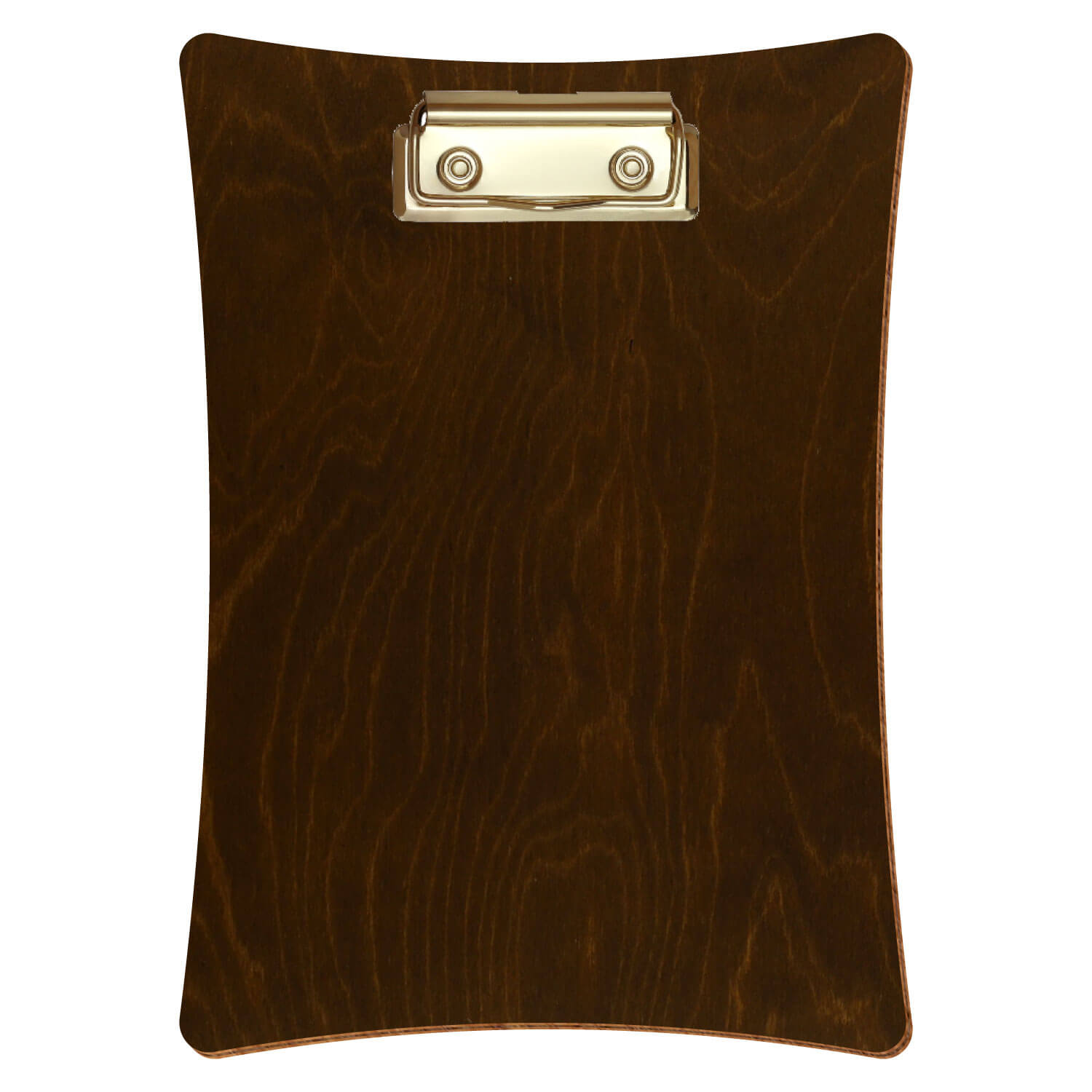 Bütic Holz-Klemmbrett konkav -Farbe Eiche dunkel- A5 hochkant mit goldener Bügelklemme