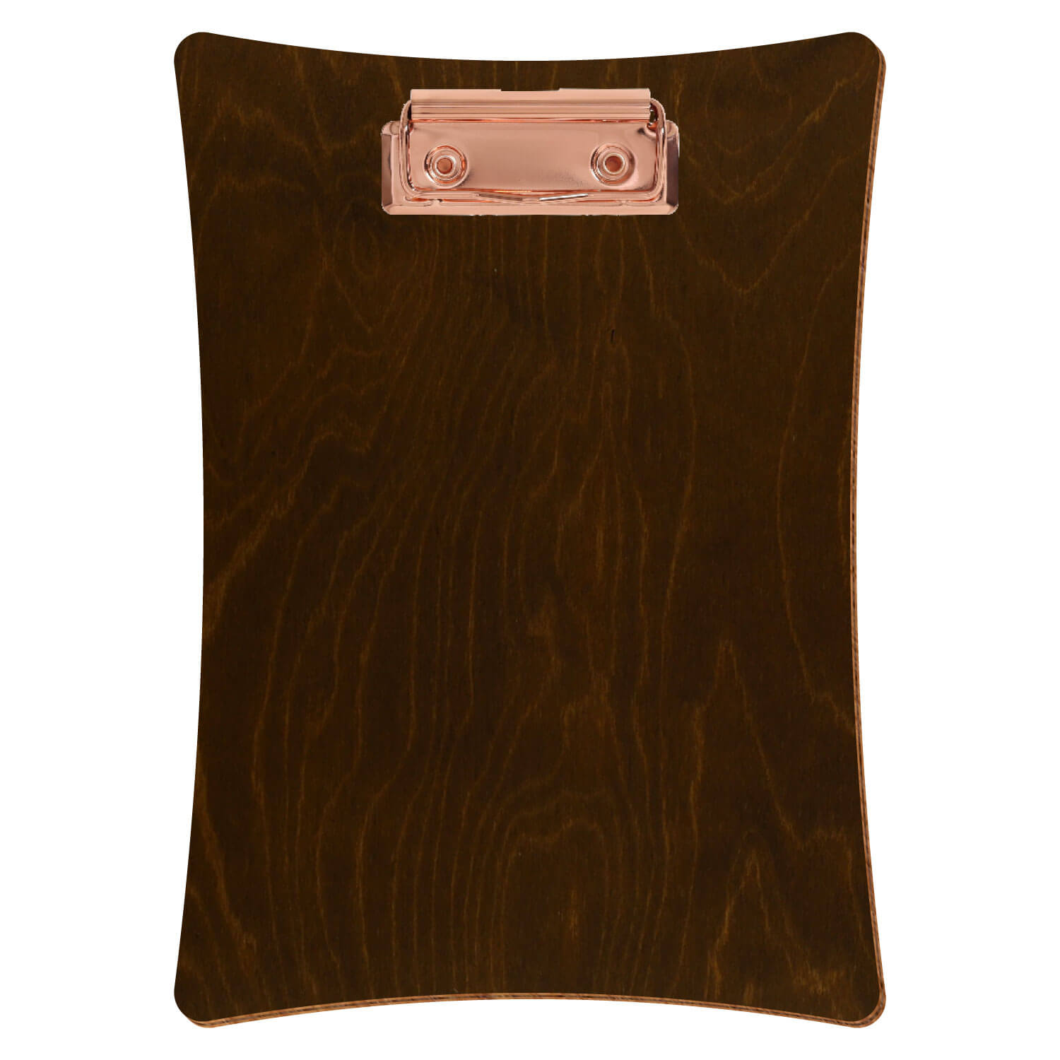 Bütic Holz-Klemmbrett konkav -Farbe Eiche dunkel- A5 hochkant mit roségoldener Bügelklemme