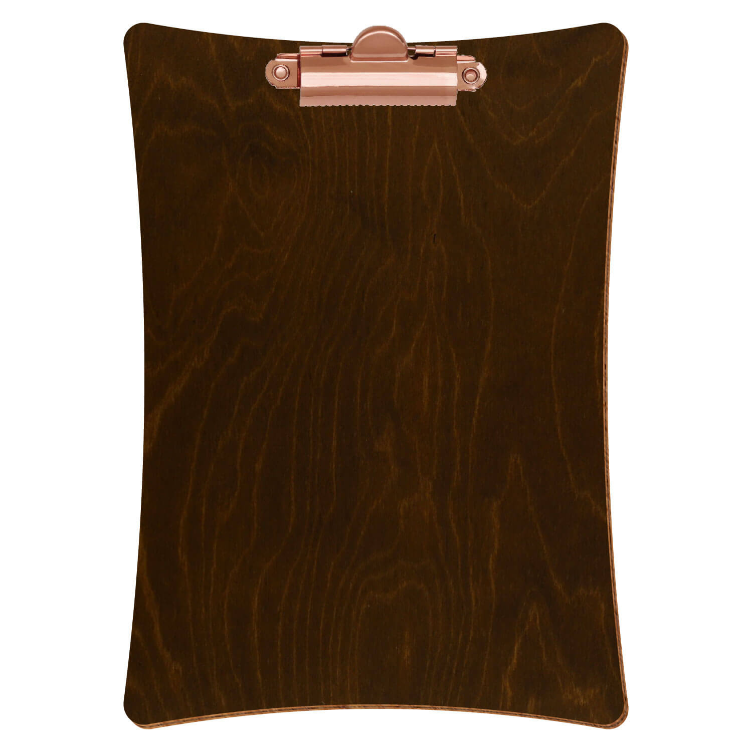 Bütic Holz-Klemmbrett konkav -Farbe Eiche dunkel- A5 hochkant mit roségoldener Zahnklemme