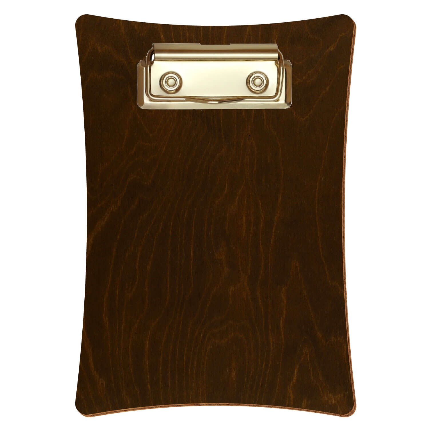Bütic Holz-Klemmbrett konkav -Farbe Eiche dunkel- A6 hochkant mit goldener Bügelklemme