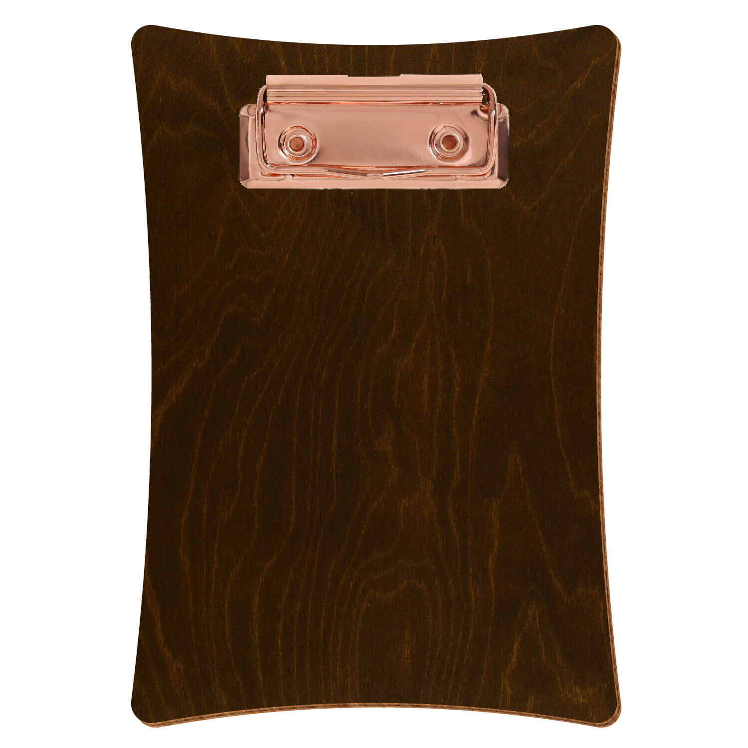 Bütic Holz-Klemmbrett konkav -Farbe Eiche dunkel- A6 hochkant mit roségoldener Bügelklemme