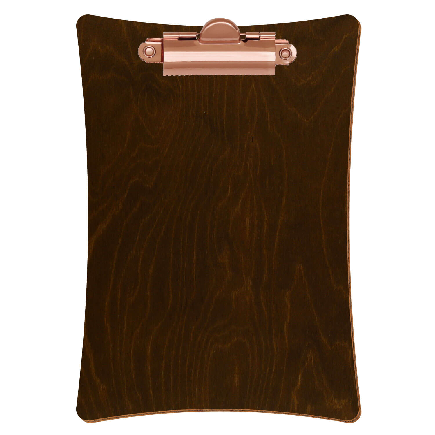 Bütic Holz-Klemmbrett konkav -Farbe Eiche dunkel- A6 hochkant mit roségoldener Zahnklemme