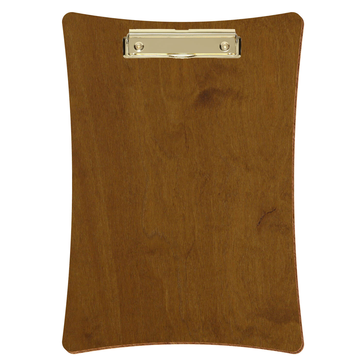 Bütic Holz-Klemmbrett konkav -Farbe Teak- A4 hochkant mit goldener Bügelklemme