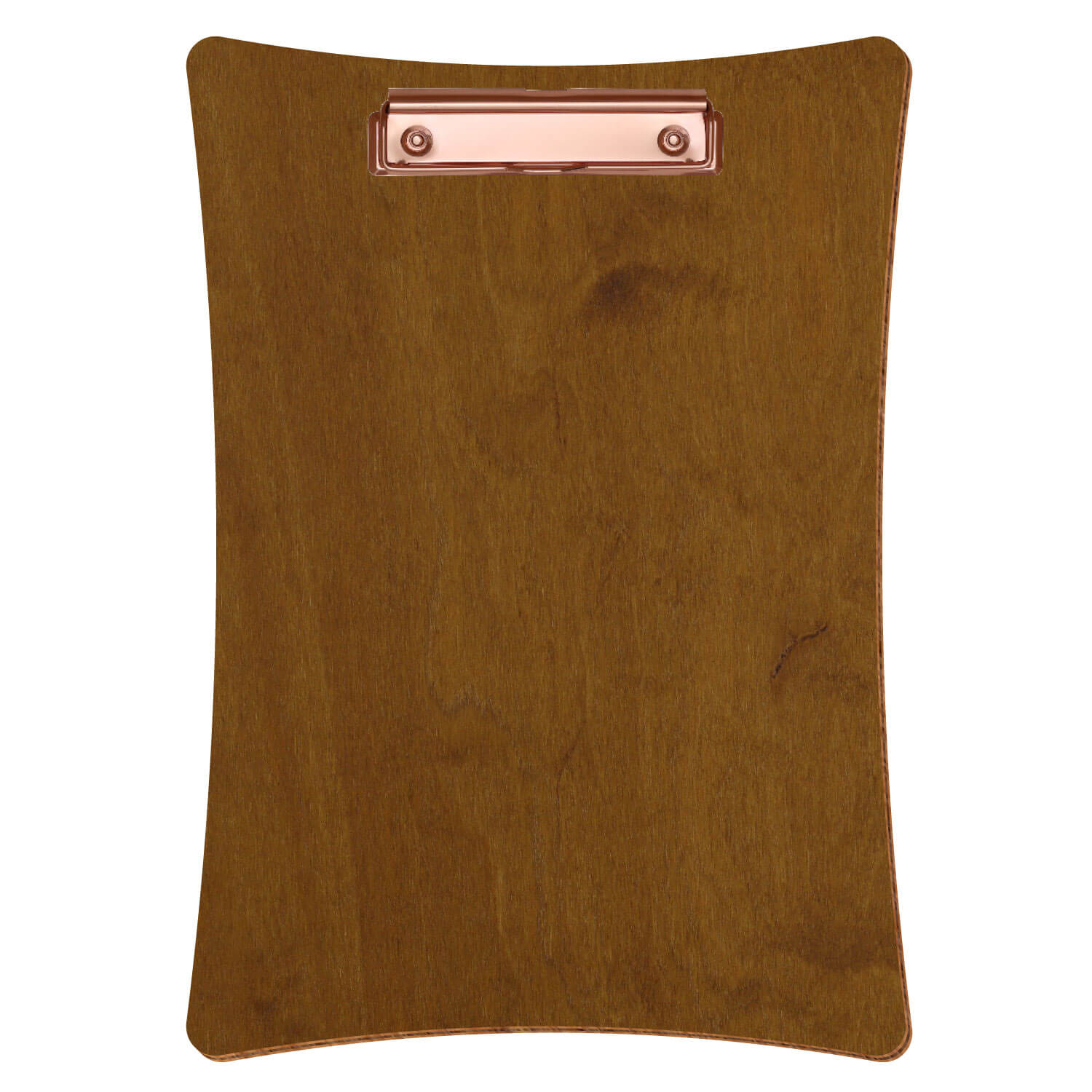 Bütic Holz-Klemmbrett konkav -Farbe Teak- A4 hochkant mit roségoldener Bügelklemme