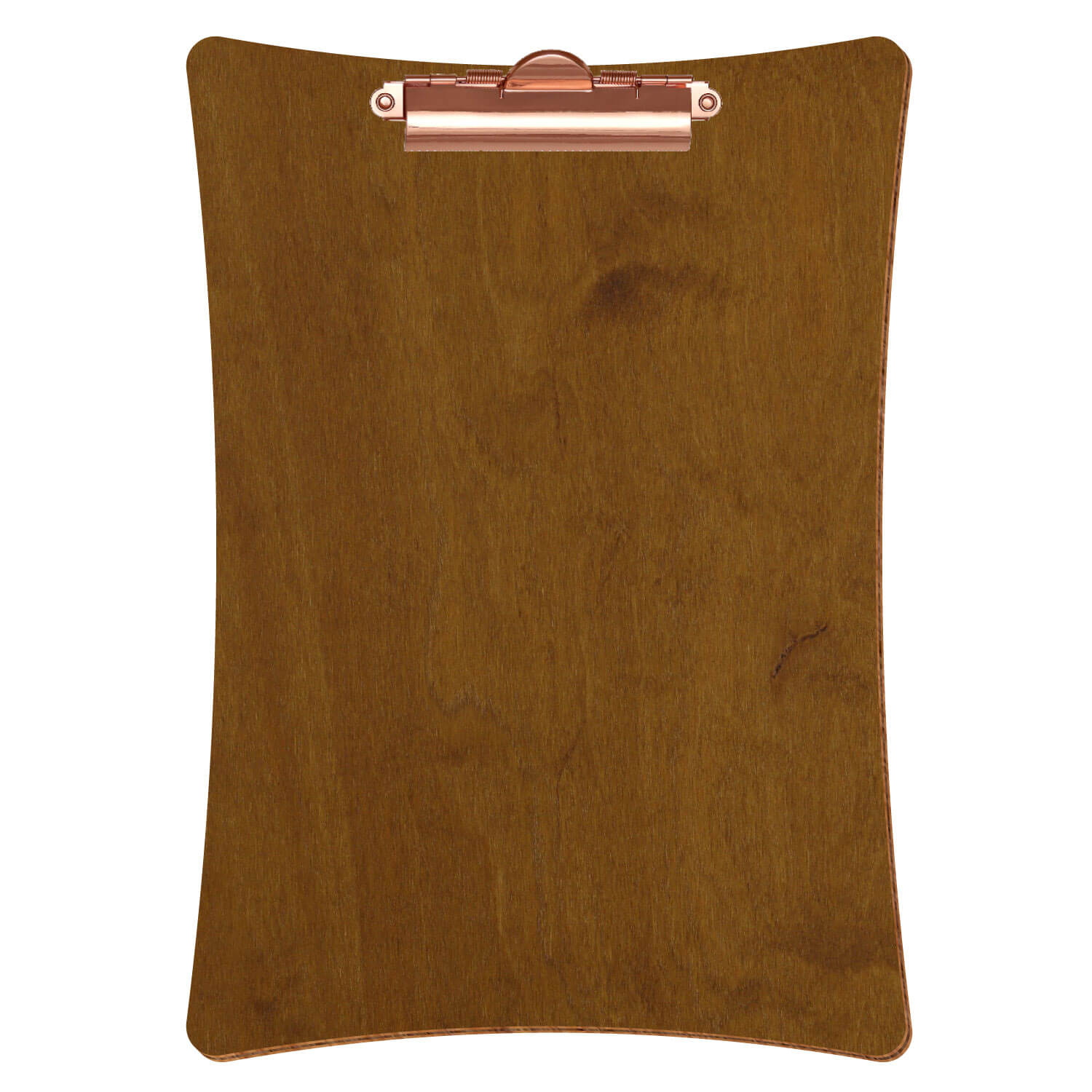 Bütic Holz-Klemmbrett konkav -Farbe Teak- A4 hochkant mit roségoldener Zahnklemme