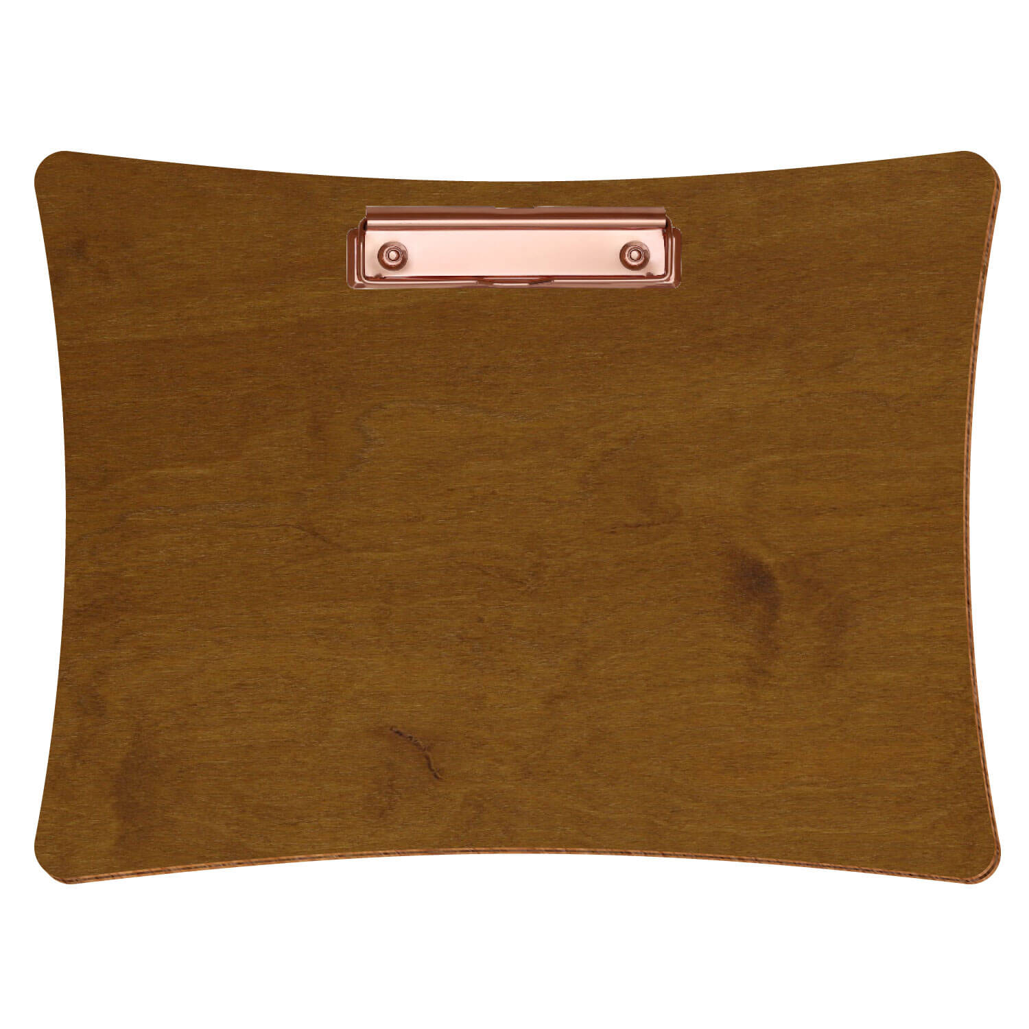 Bütic Holz-Klemmbrett konkav -Farbe Teak- A4 querkant mit roségoldener Bügelklemme