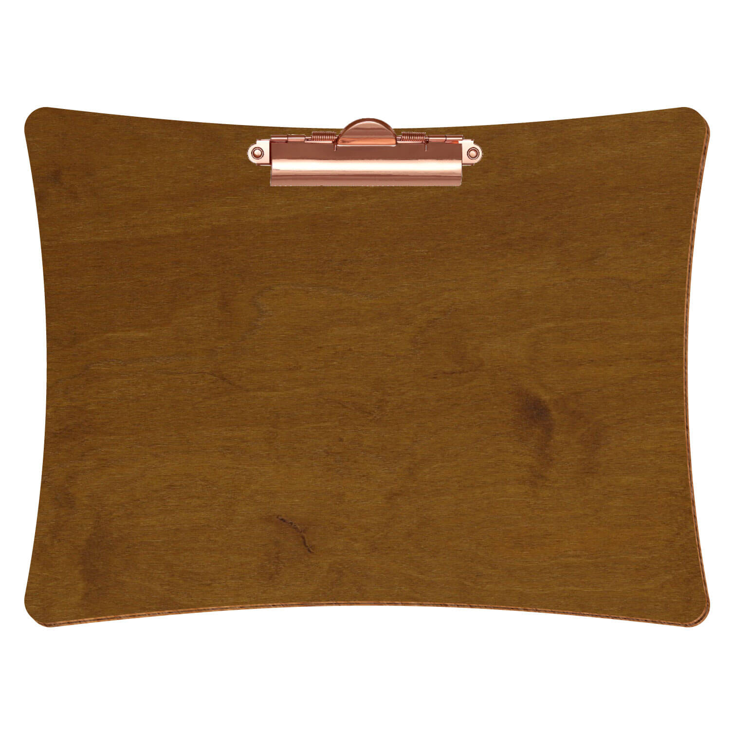 Bütic Holz-Klemmbrett konkav -Farbe Teak- A4 querkant mit roségoldener Zahnklemme