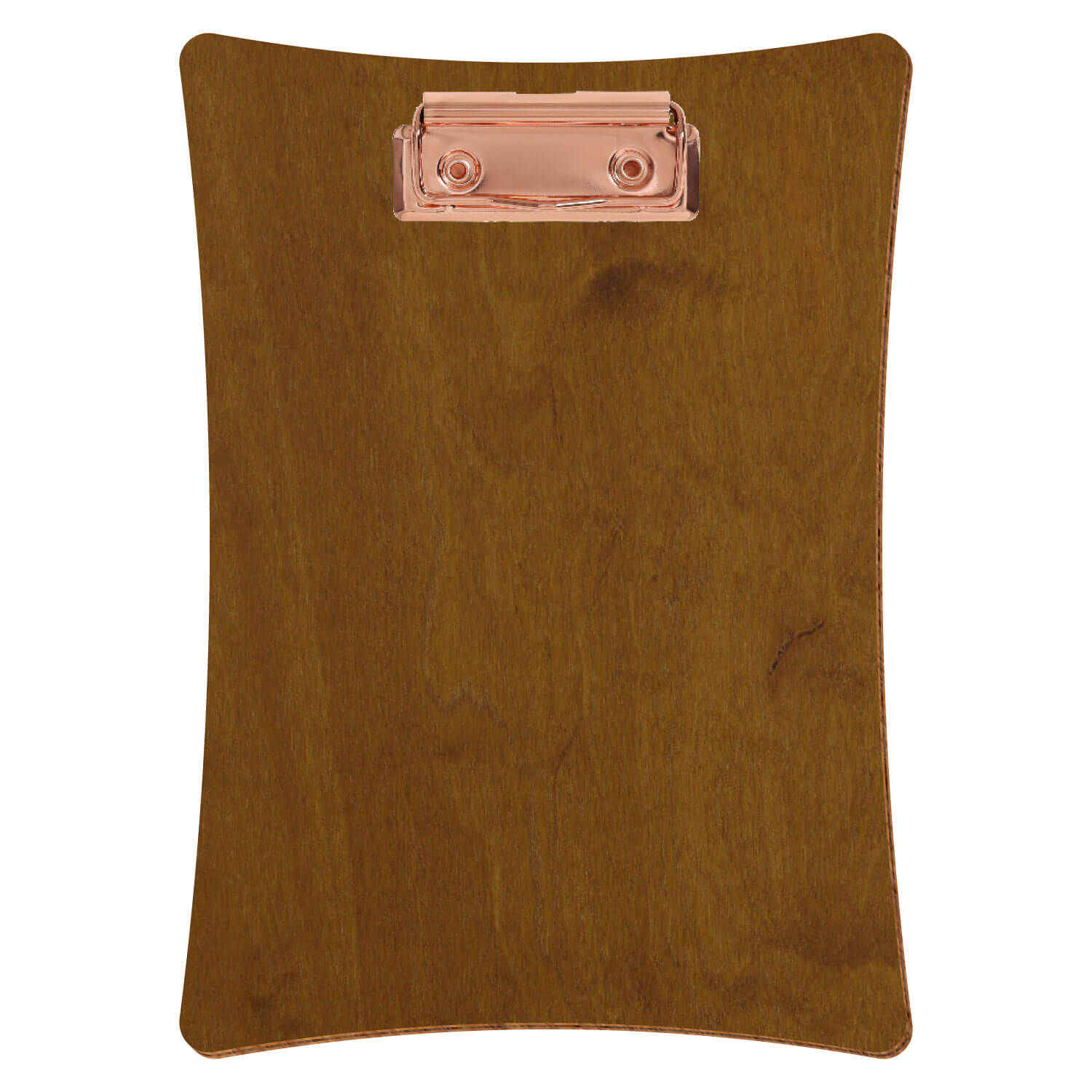 Bütic Holz-Klemmbrett konkav -Farbe Teak- A5 hochkant mit roségoldener Bügelklemme