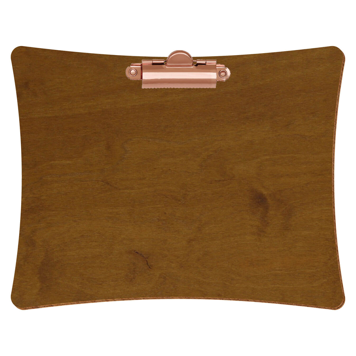 Bütic Holz-Klemmbrett konkav -Farbe Teak- A5 querkant mit roségoldener Zahnklemme