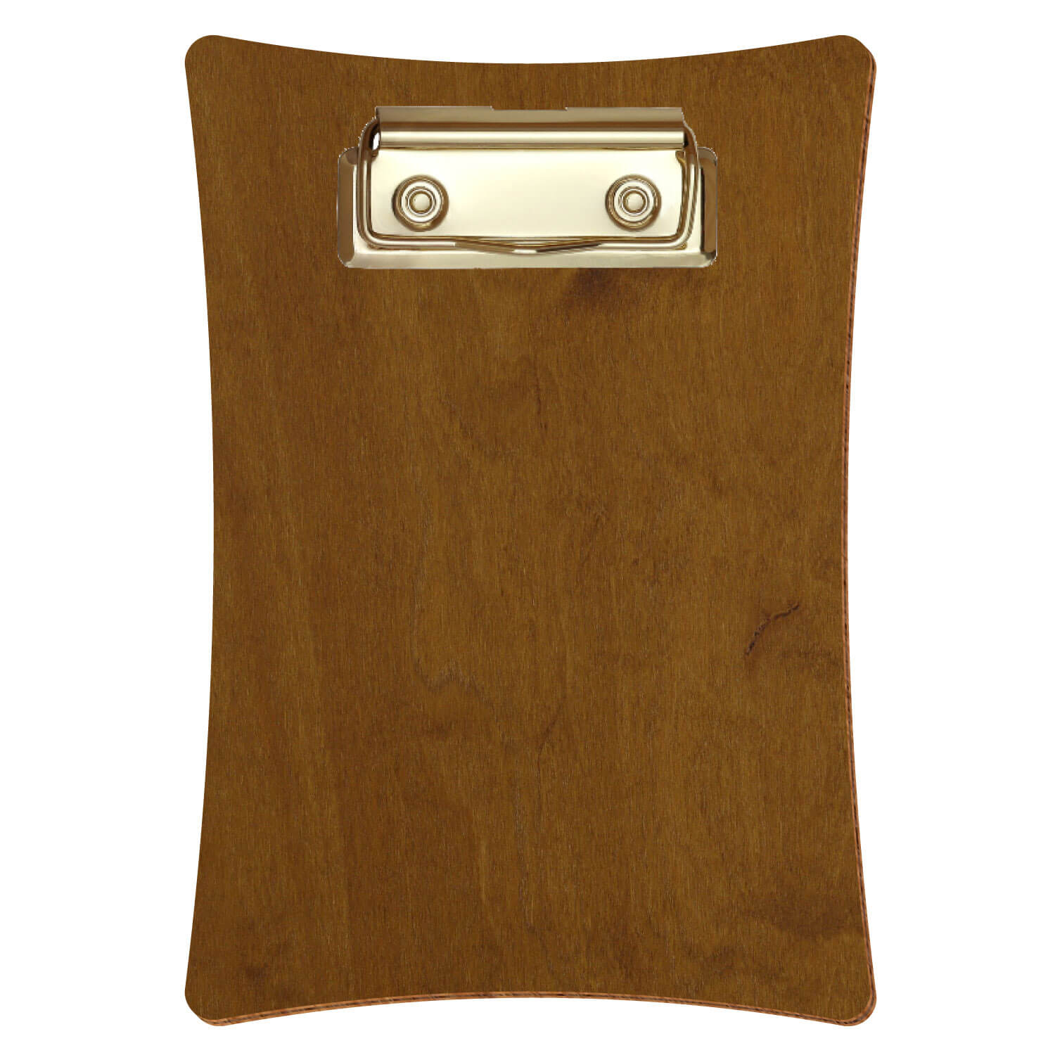 Bütic Holz-Klemmbrett konkav -Farbe Teak- A6 hochkant mit goldener Bügelklemme