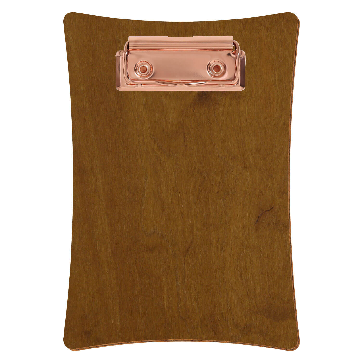 Bütic Holz-Klemmbrett konkav -Farbe Teak- A6 hochkant mit roségoldener Bügelklemme