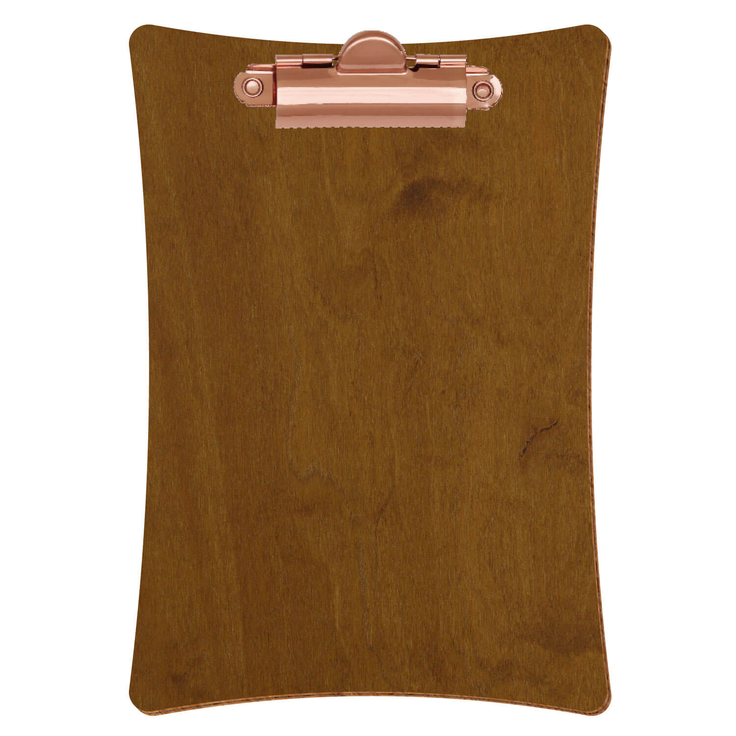 Bütic Holz-Klemmbrett konkav -Farbe Teak- A6 hochkant mit roségoldener Zahnklemme