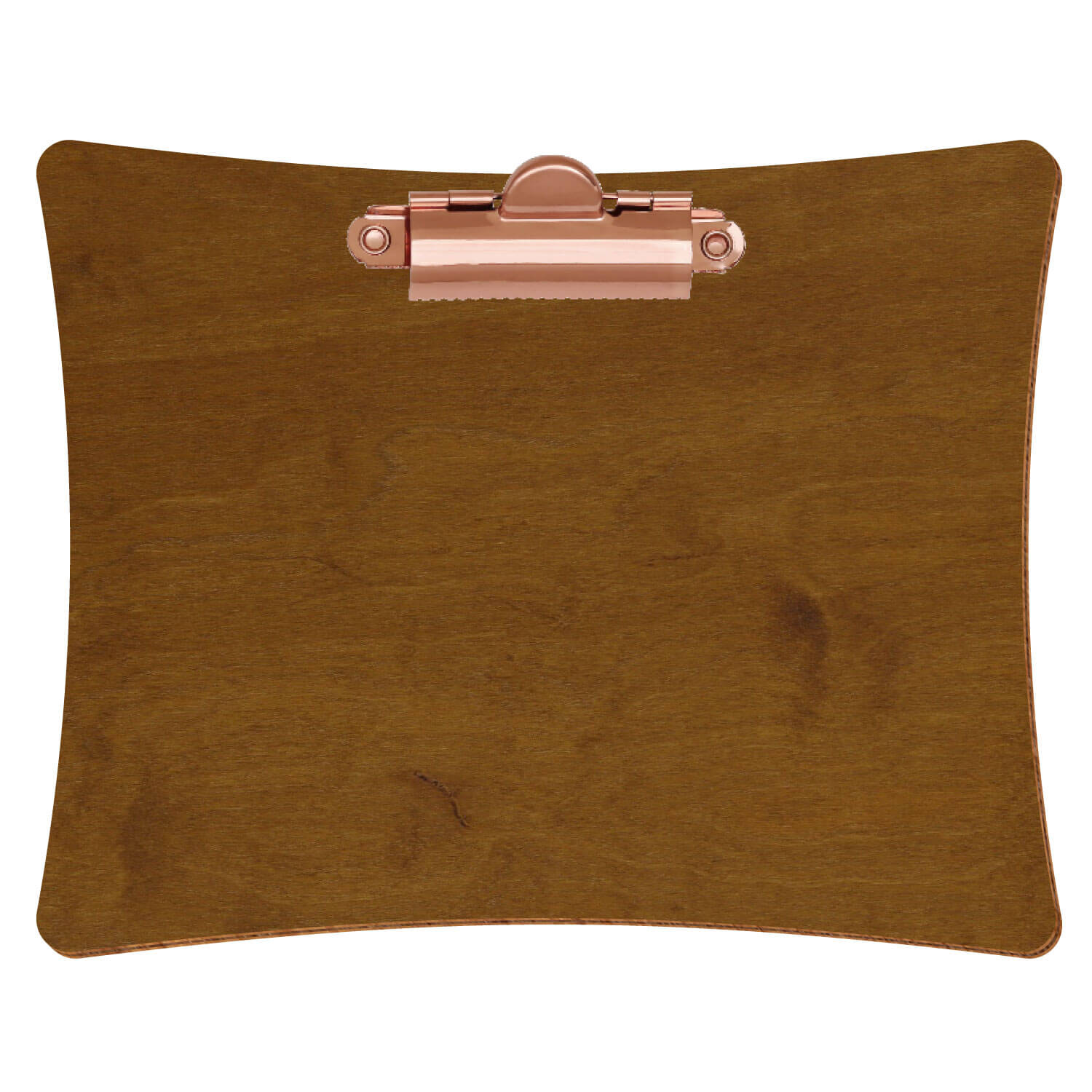 Bütic Holz-Klemmbrett konkav -Farbe Teak- A6 querkant mit roségoldener Zahnklemme