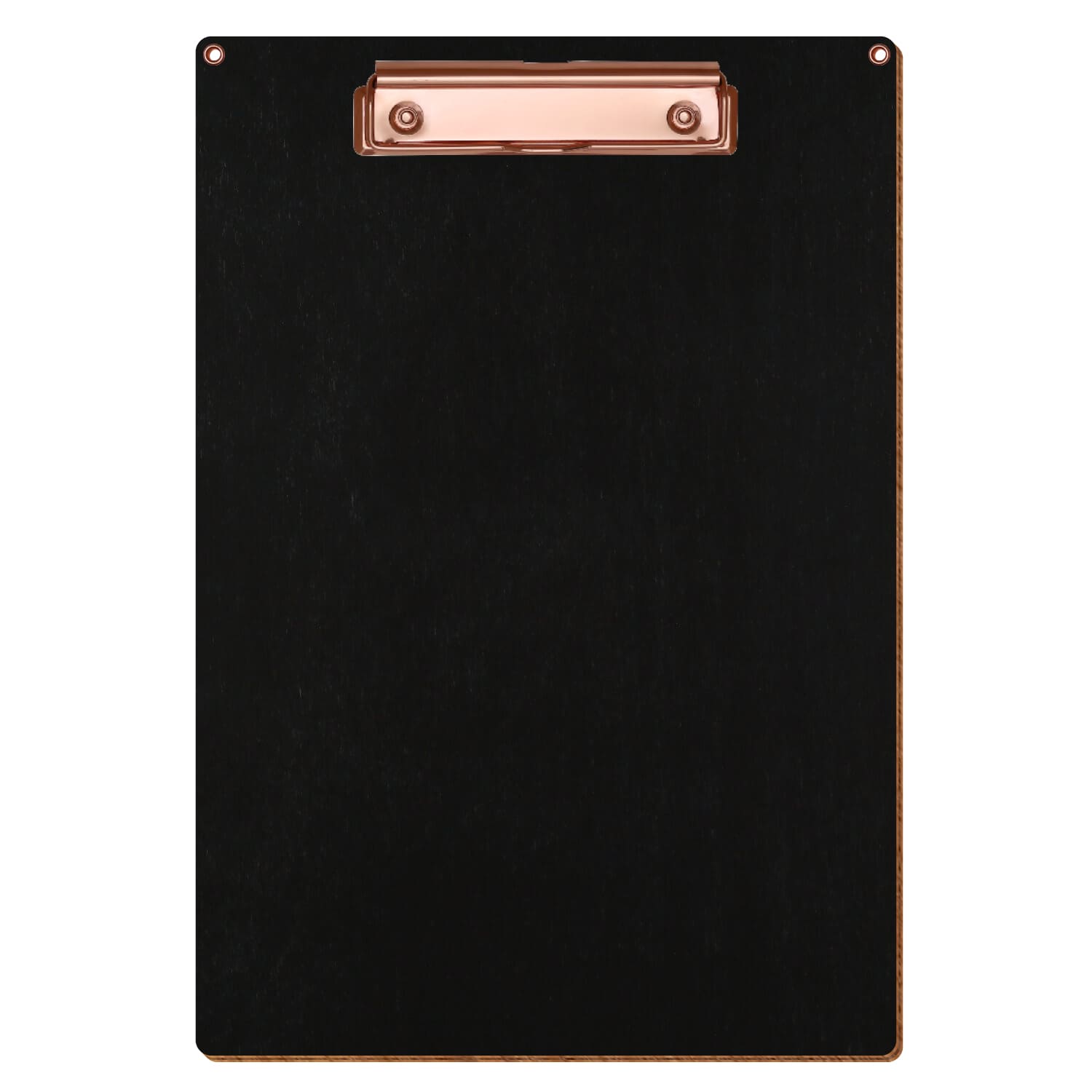 Klemmbrett Standardform Schwarz mit 2 Ösen A4 hochkant Bügelklemme roségold